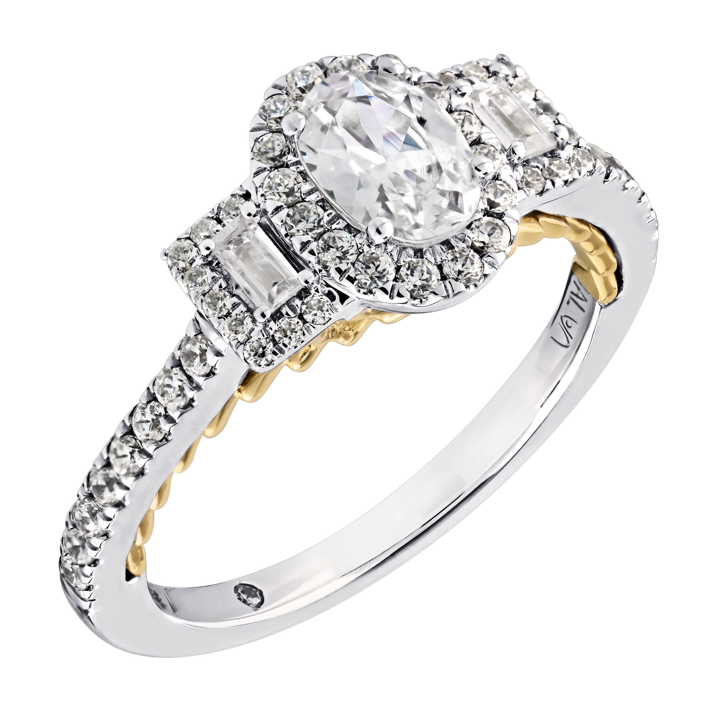 Celestial Love&trade; 14K White Gold Diamond Oval Halo with Baguette Halo Sides 1.00 Ctw