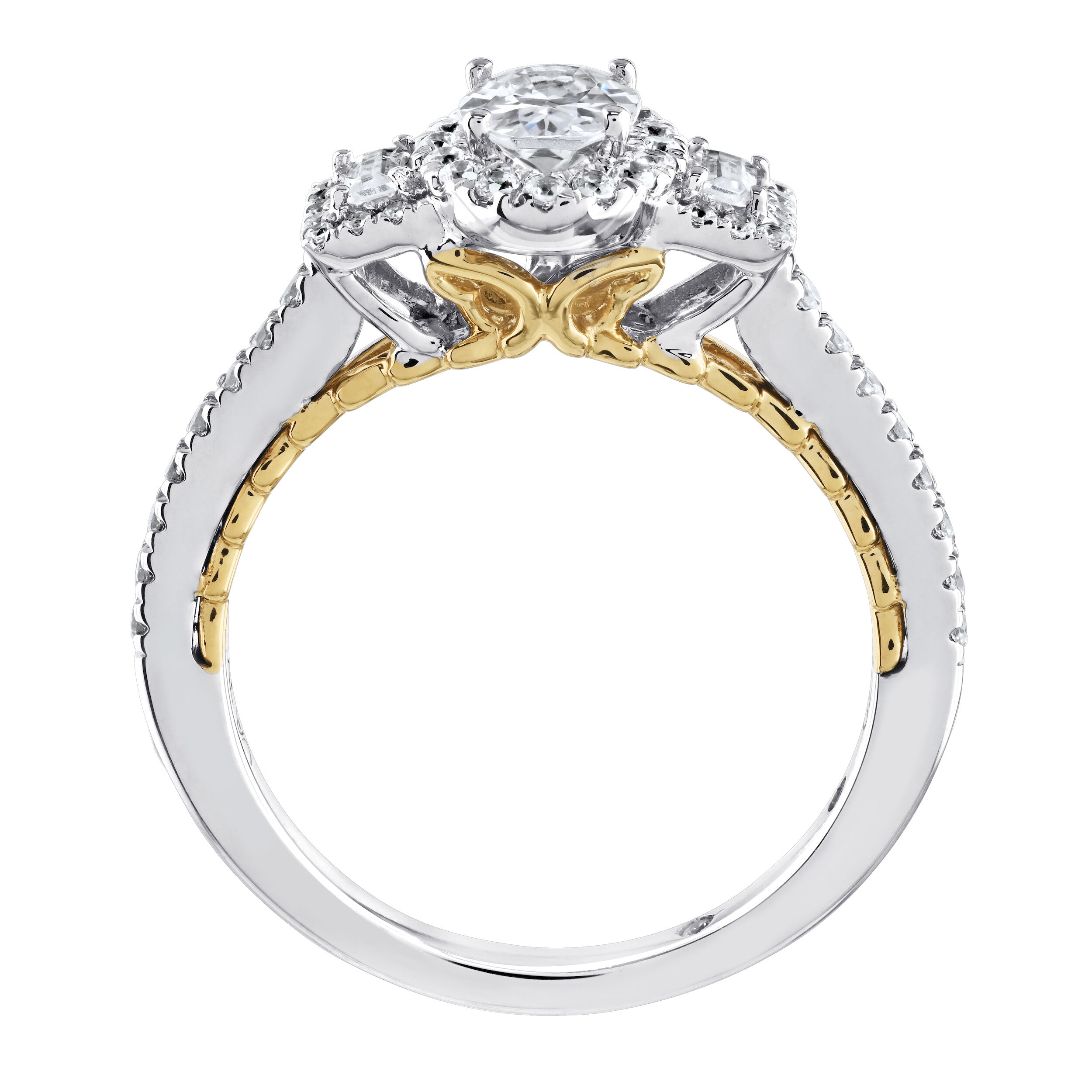 Celestial Love&trade; 14K White Gold Diamond Oval Halo with Baguette Halo Sides 1.00 Ctw