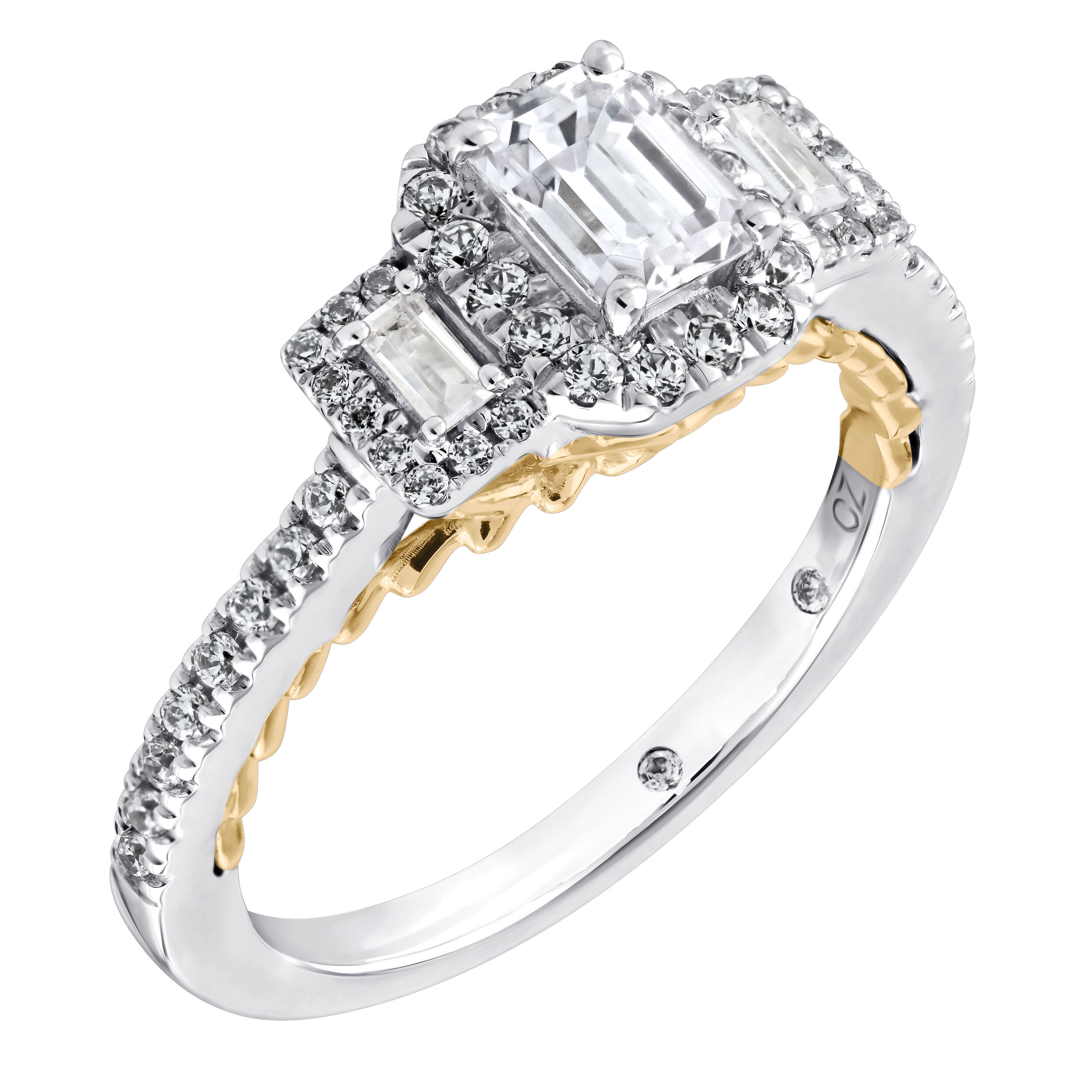 Celestial Love&trade; 14K White Gold Diamond Cushion Halo with Baguette Halo Sides 1.65 Ctw