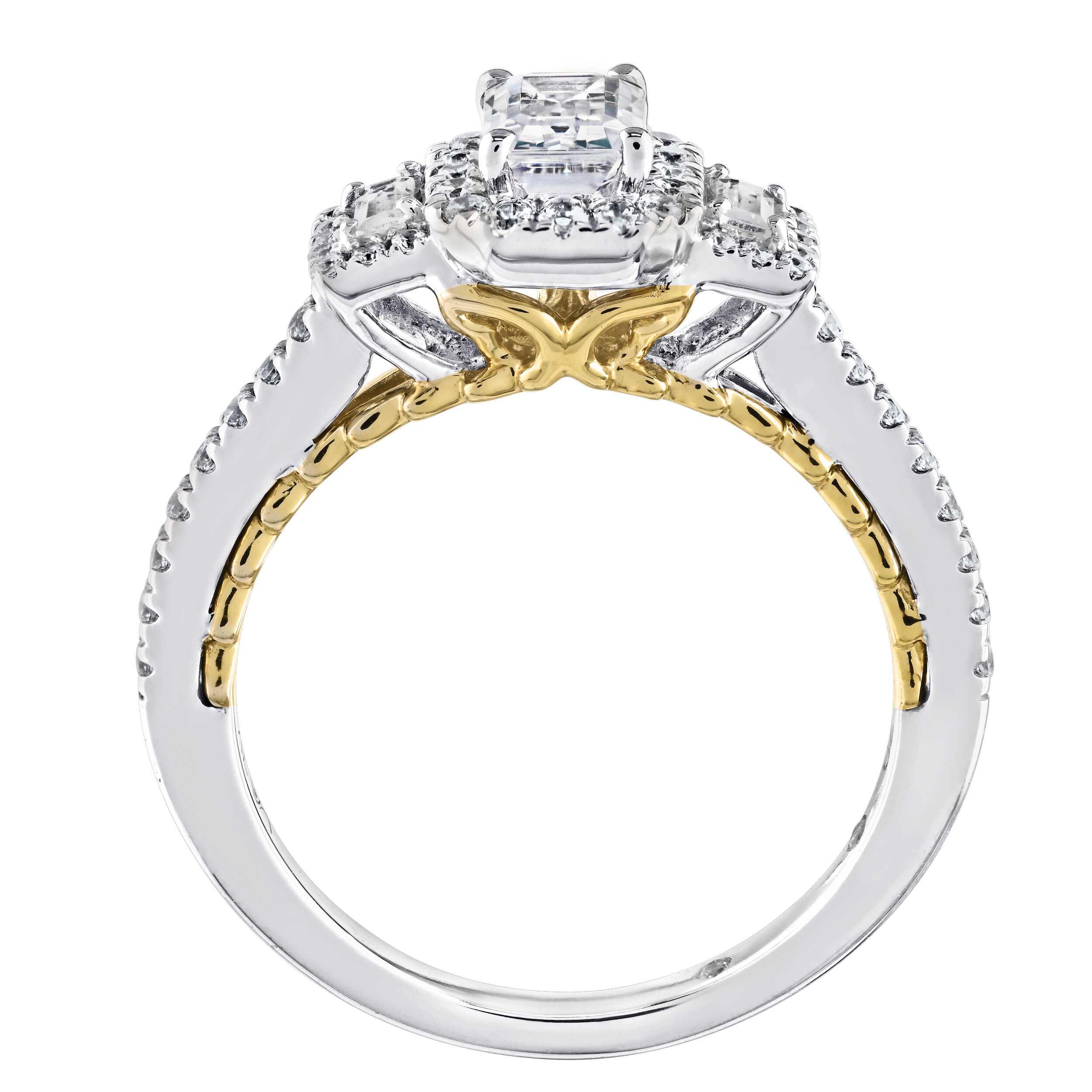 Celestial Love&trade; 14K White Gold Diamond Cushion Halo with Baguette Halo Sides 1.65 Ctw