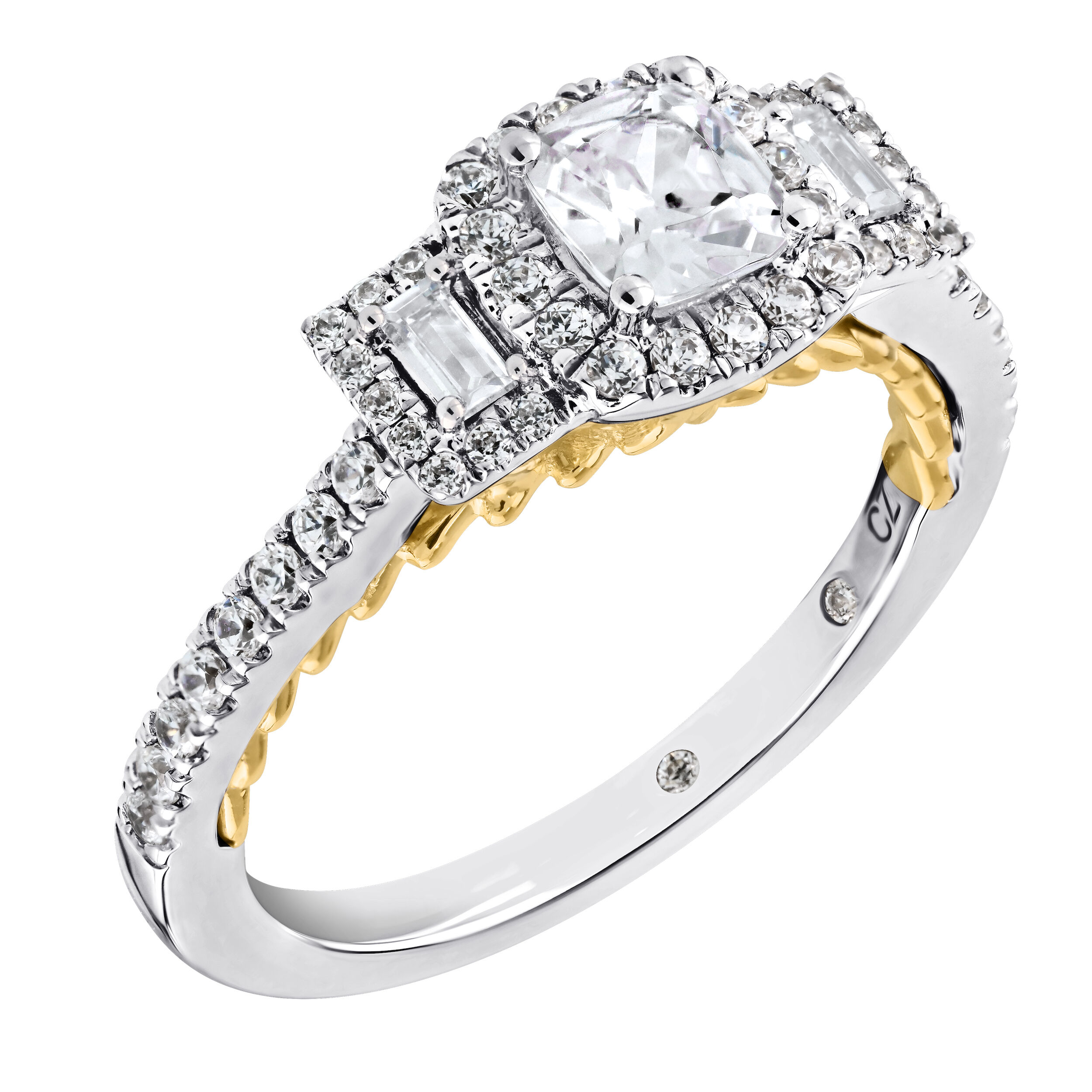 Celestial Love&trade; 14K White Gold Diamond Emerald Halo with Baguette Halo Sides 1.65 Ctw