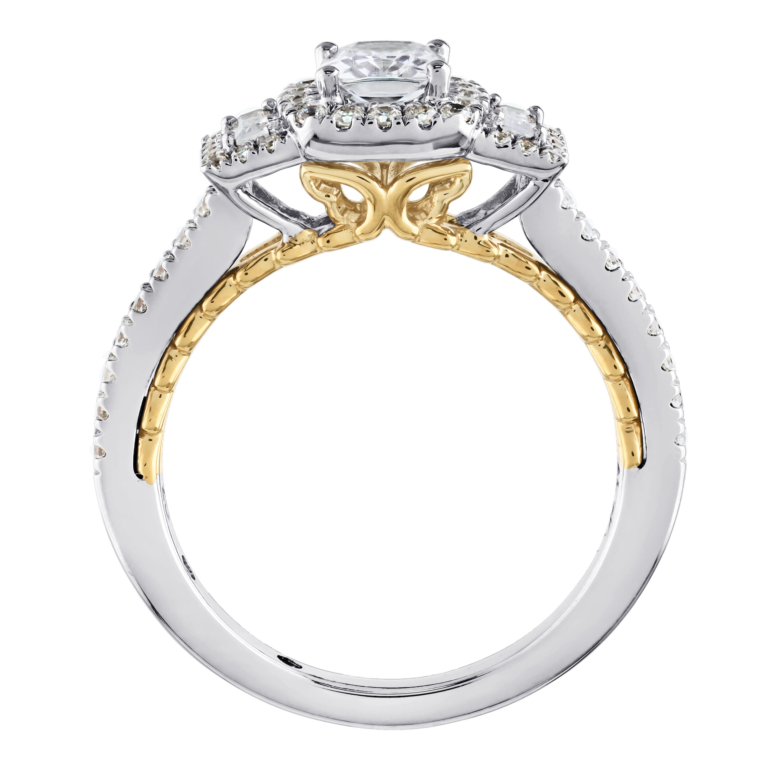 Celestial Love&trade; 14K White Gold Diamond Emerald Halo with Baguette Halo Sides 1.65 Ctw