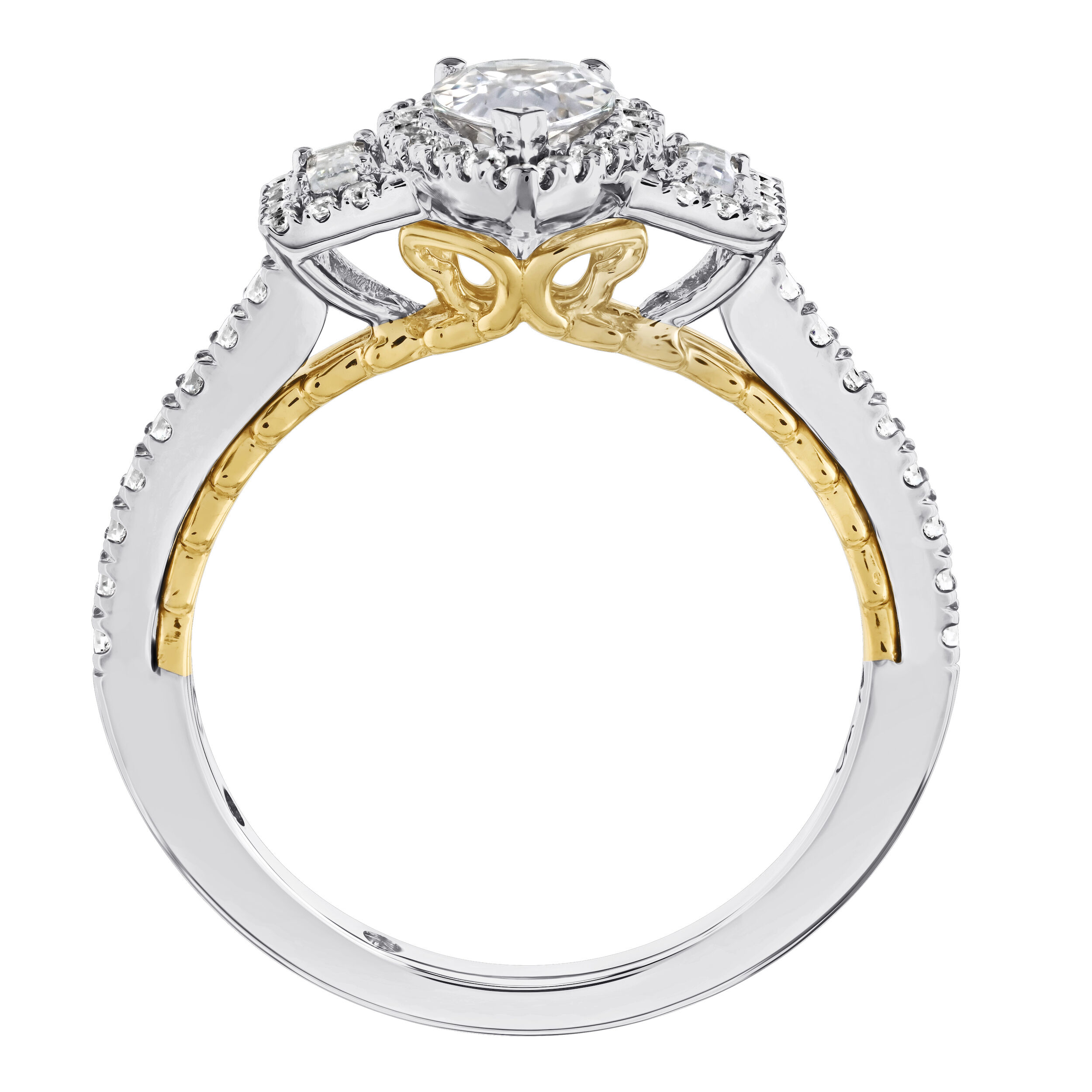 Celestial Love&trade; 14K White Gold Diamond Pear Shape Halo with Baguette Halo Sides 1.71 Ctw