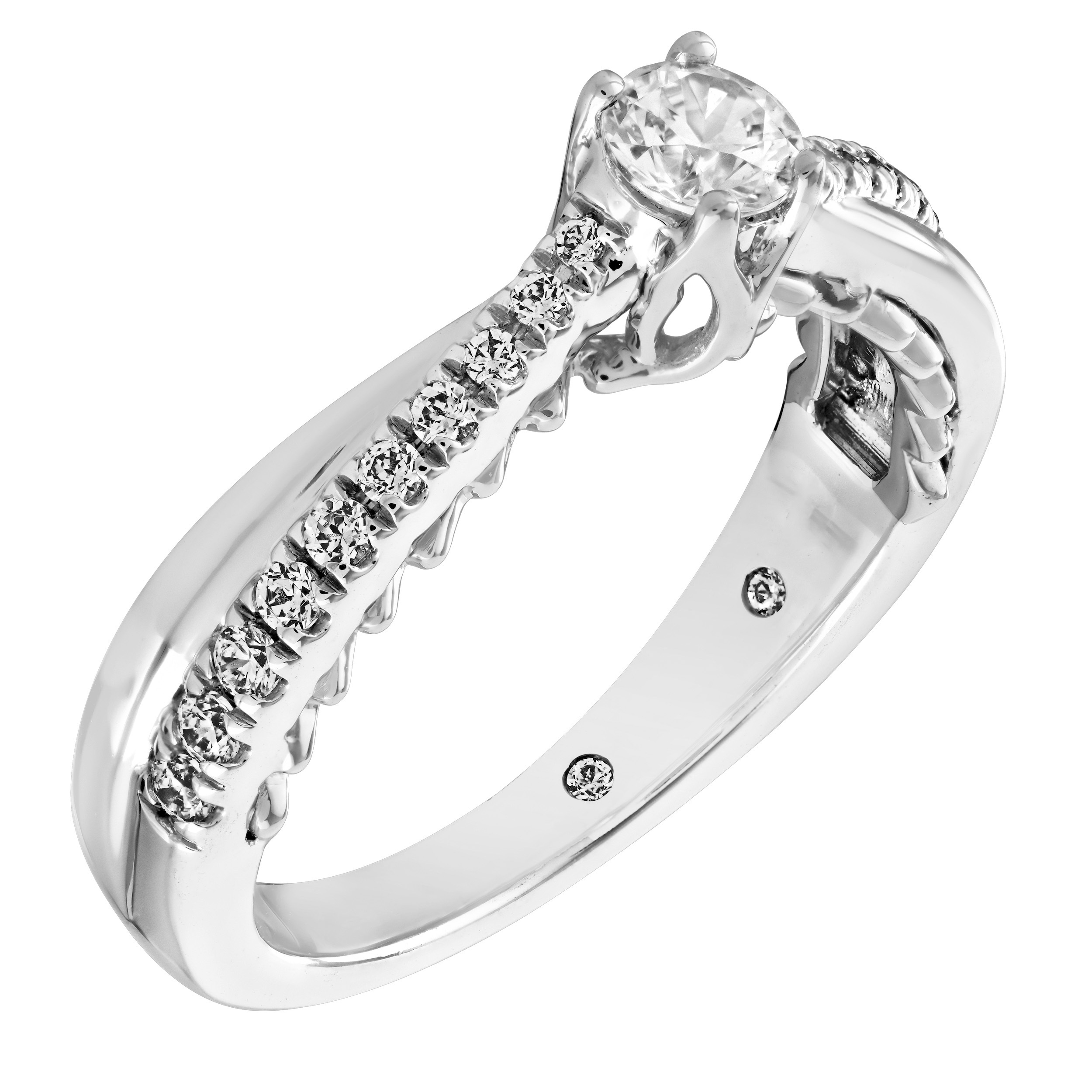 Celestial Love&trade; 14K White Gold Diamond Center with 3 Stone Prong Set Diamond Shoulders 0.63 Ctw