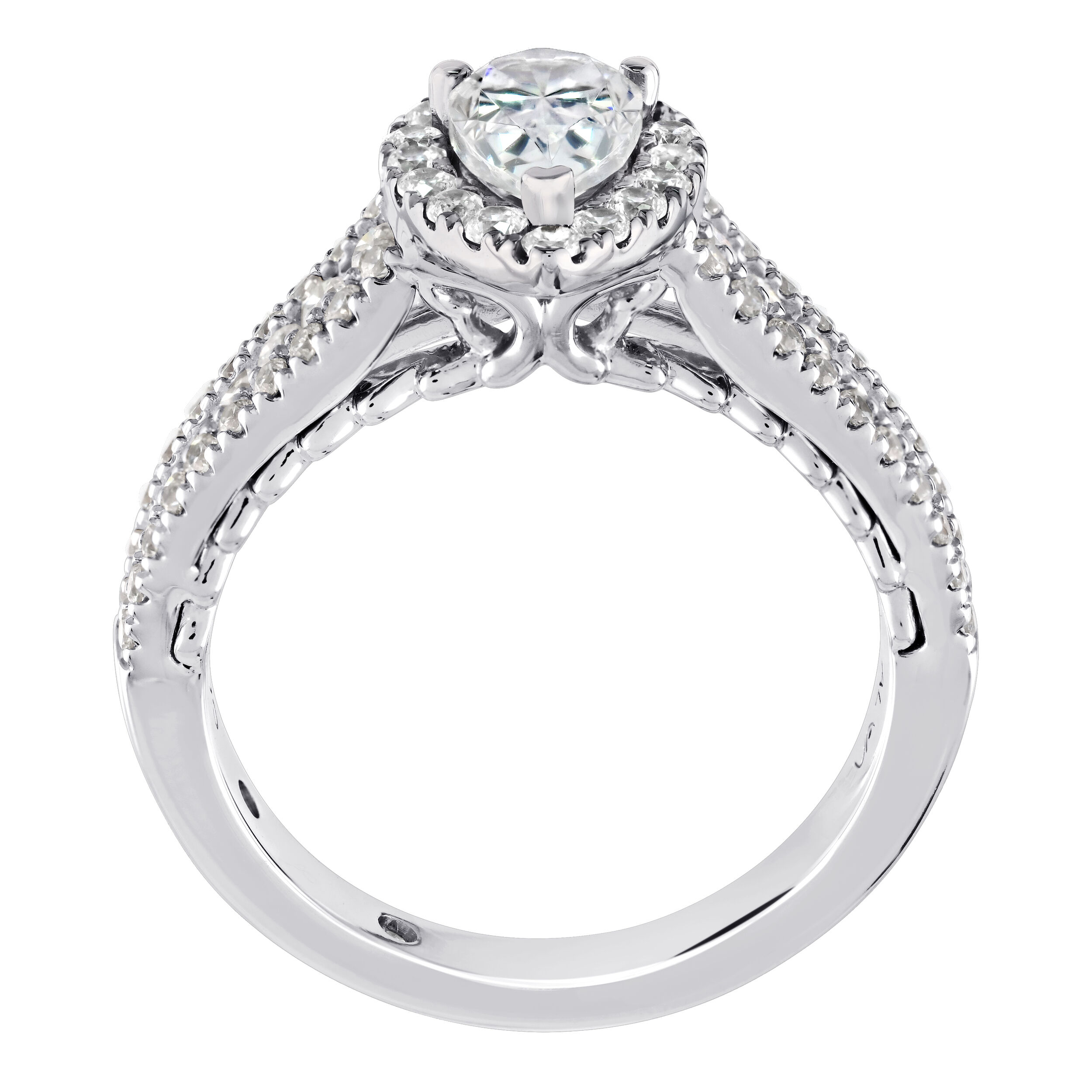 Celestial Love&trade; 14K White Gold Diamond Pear Shape Halo 3 Row Diamond Set Shank 1.50 Ctw