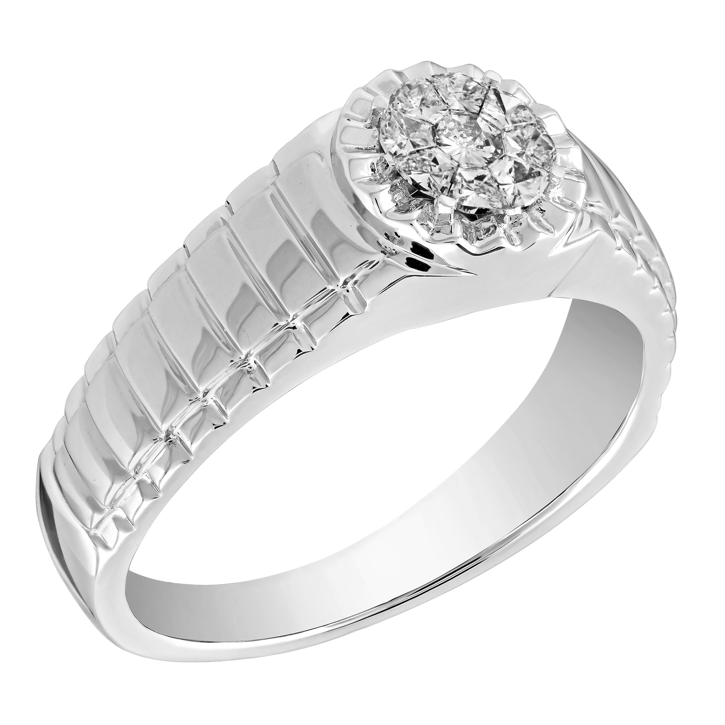 Shefian&trade; 14K White Gold Ring Cluster Head Men's with Fluted Bezel Diamond 0.33 Ctw