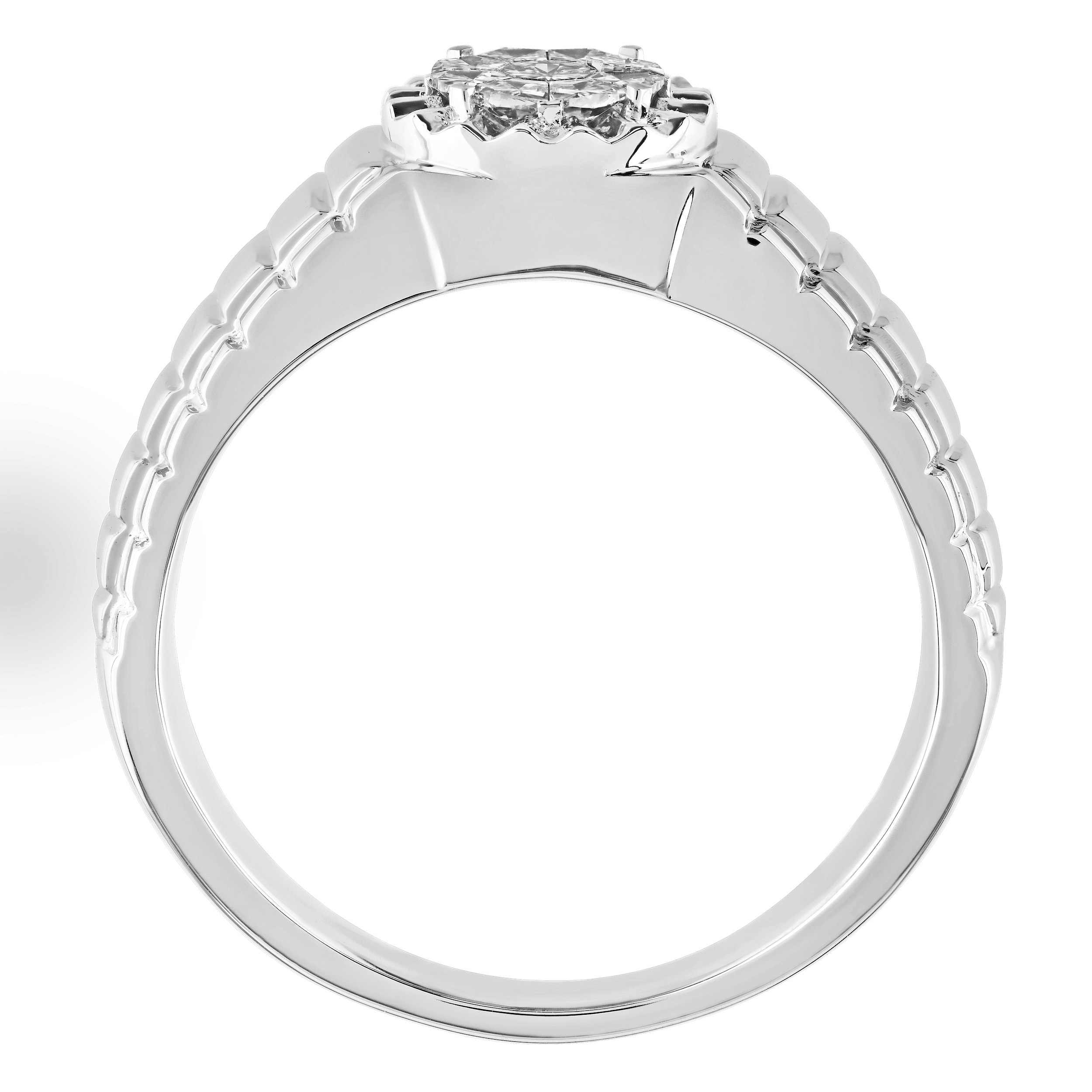 Shefian&trade; 14K White Gold Ring Cluster Head Men's with Fluted Bezel Diamond 0.33 Ctw