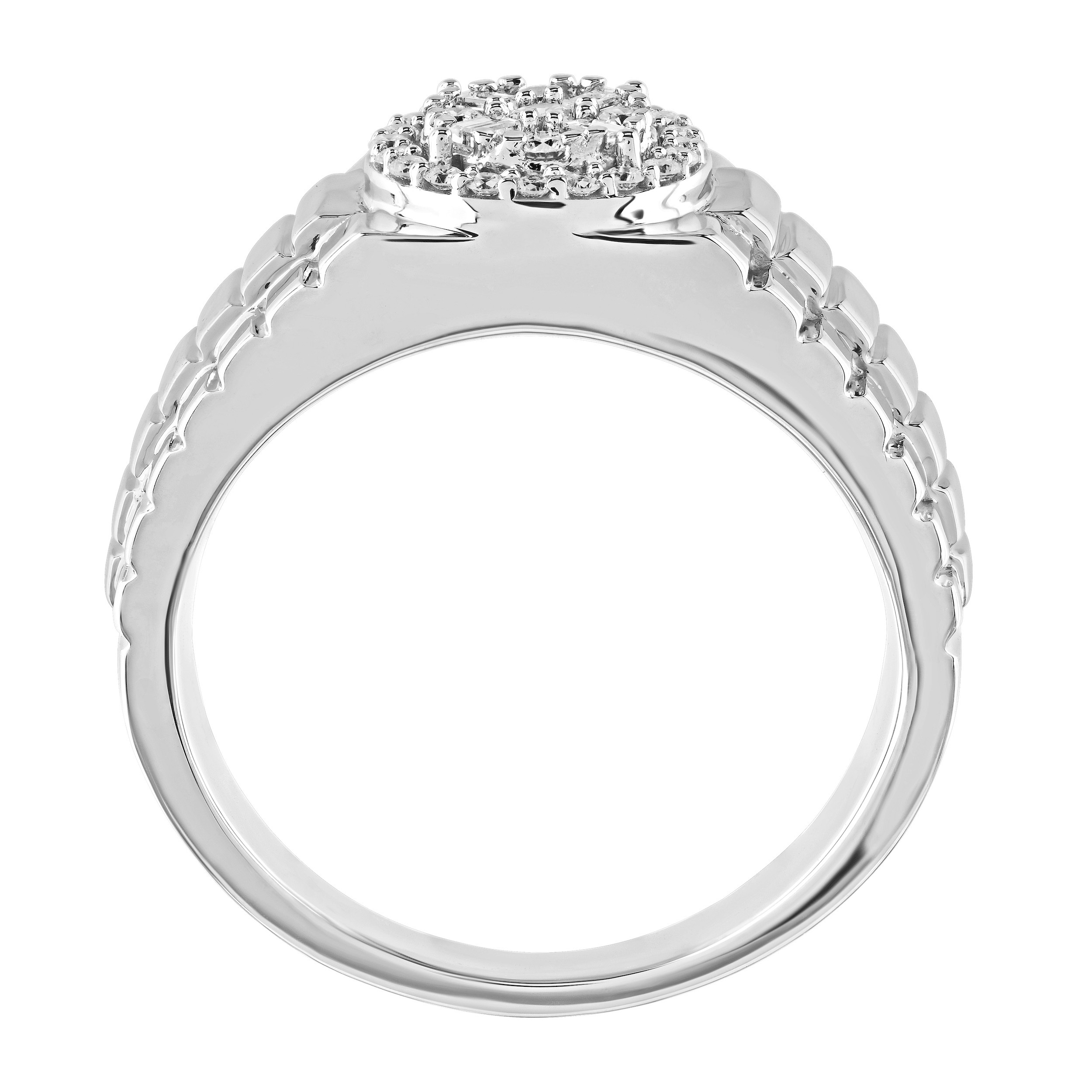 Shefian&trade; 14K White Gold Ring Cluster Head Baguette & Round Prong Set Bezel Diamond 0.35 Ctw