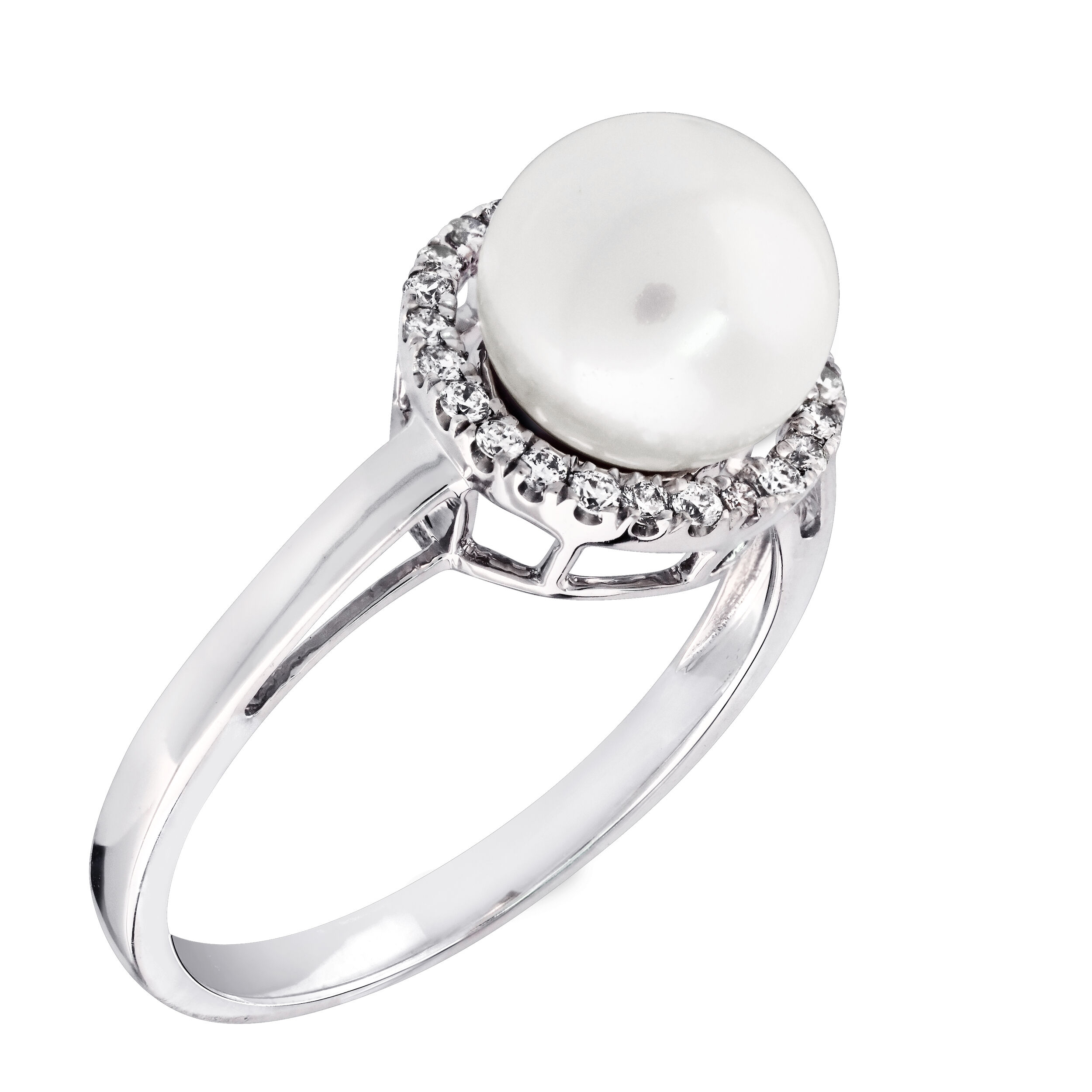 Majestic Gems&trade; 14k White Gold Pearl & Diamond Halo 7MM