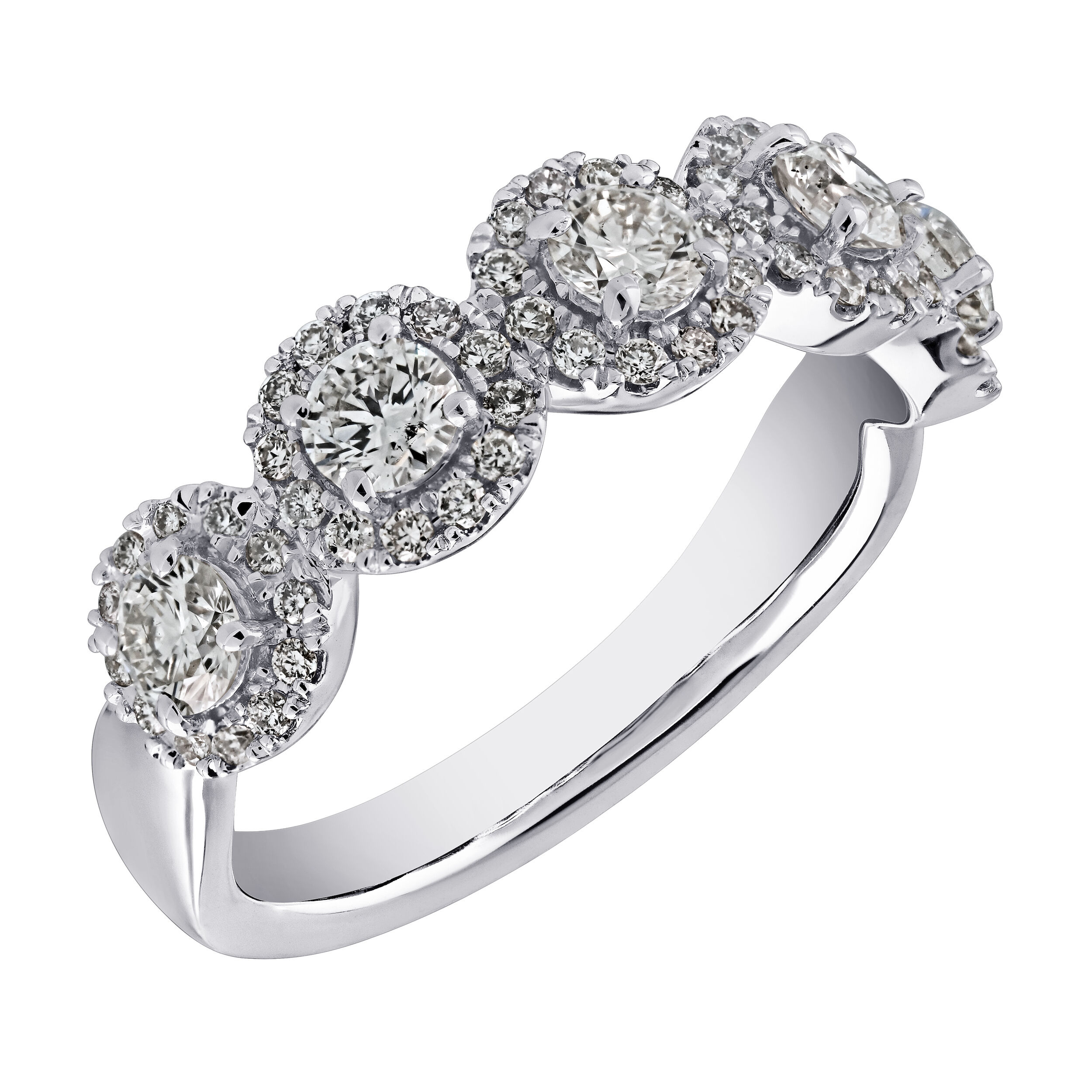 14K White Gold Round Halo's 5 Stations Diamond Ring 1.00 Ctw