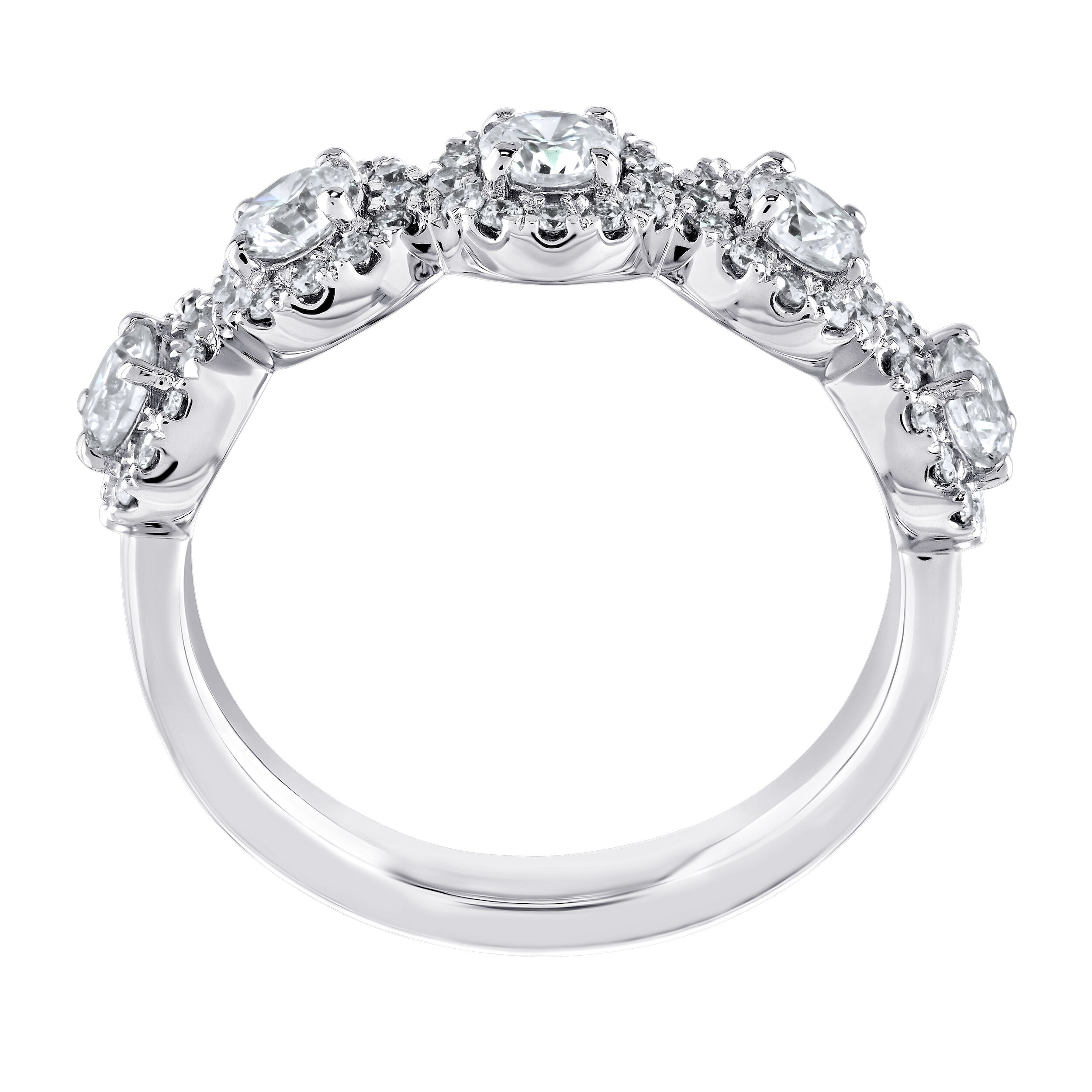 14K White Gold Round Halo's 5 Stations Diamond Ring 1.00 Ctw