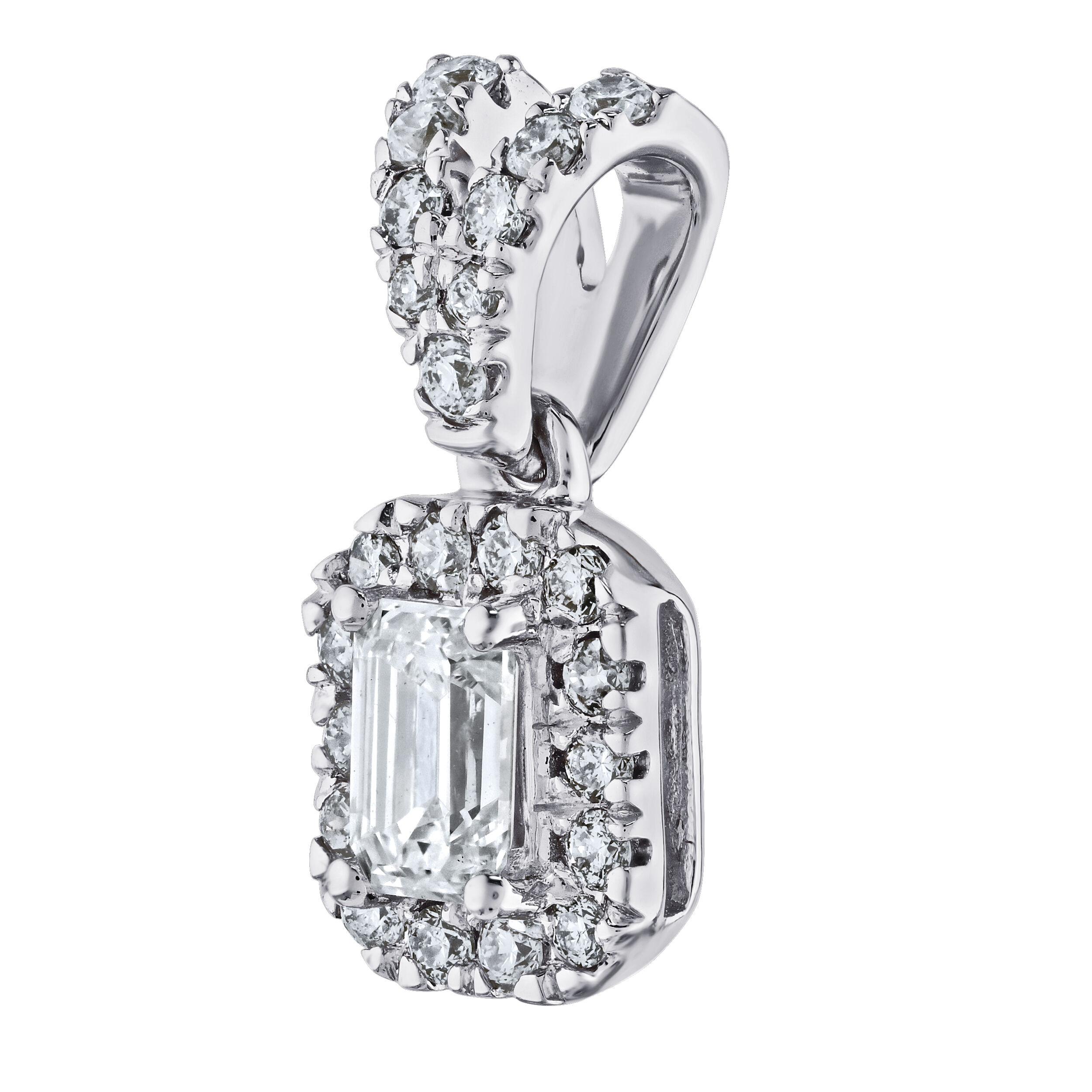 14K White Gold Emerald Halo Pave Set Bail Pendant Diamond 0.36 Ctw