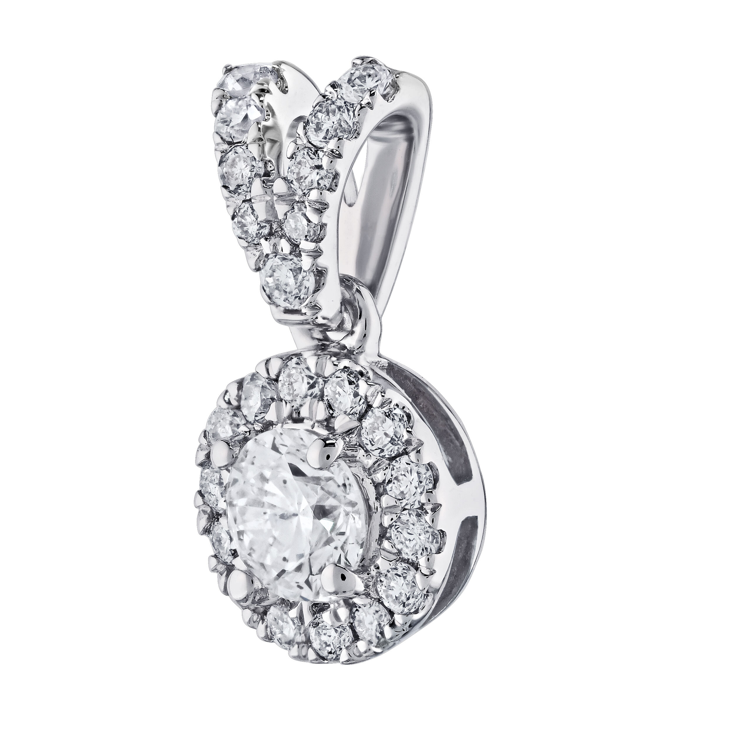 14K White Gold Round Halo Pave Set Bail Pendant Diamond 0.32 Ctw