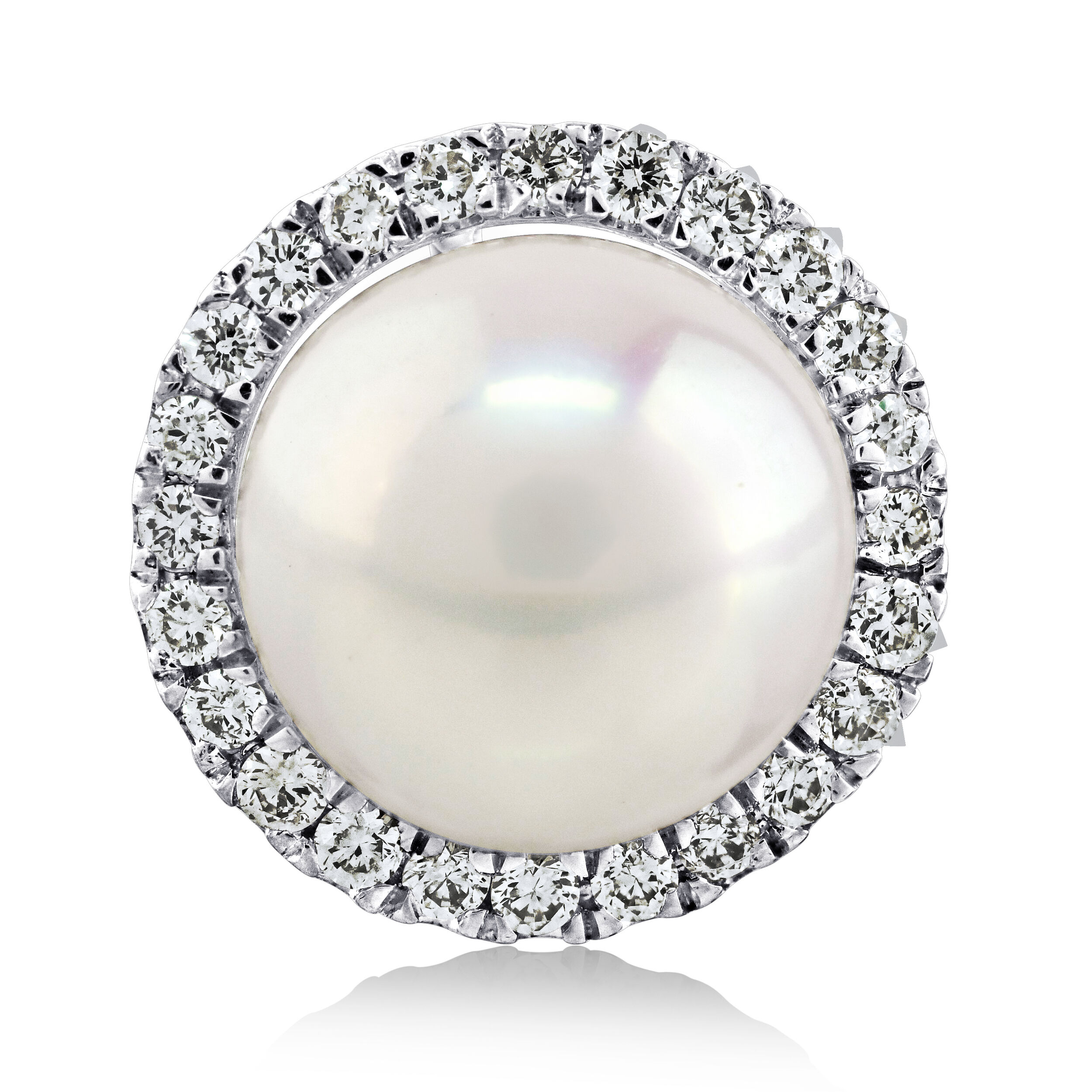 Majestic Gems&trade; 14k White Gold Pearl & Diamond Halo Studs 7MM