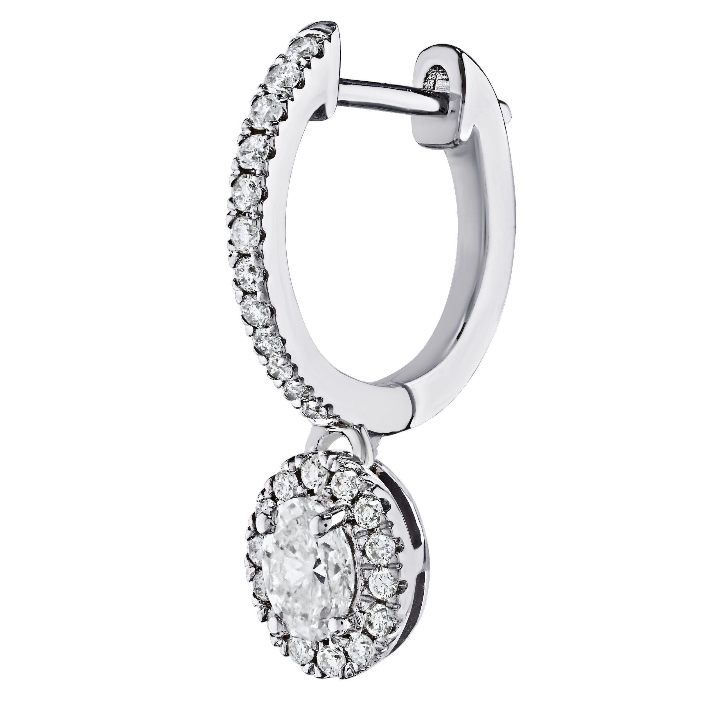 Earrings: 14KW Oval Halo with Diamond Drop 54 Dias. 5/8 Ctw