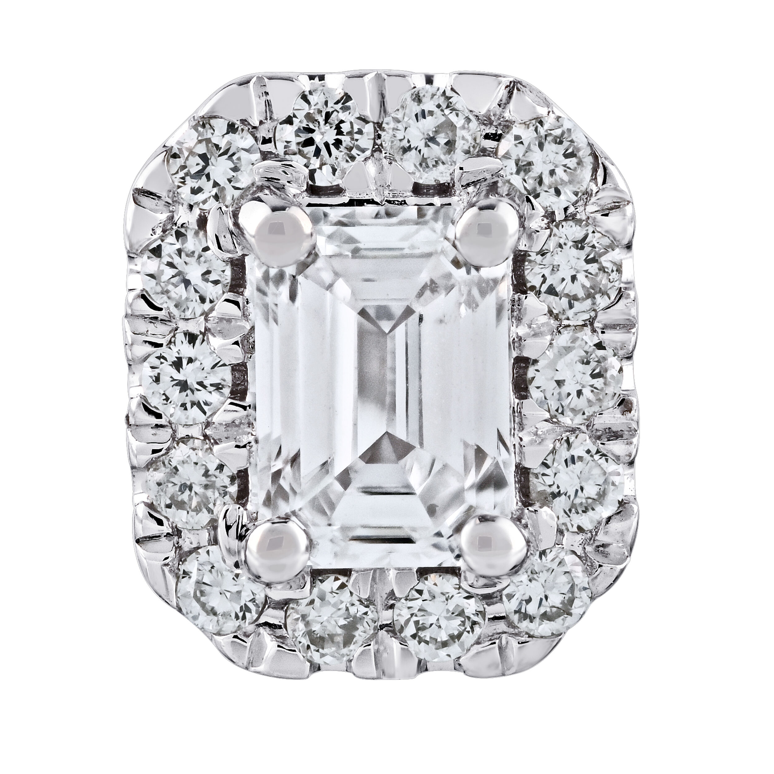 Earrings: 14KW Emerald Halo Studs 30 Dias. 1/2 Ctw