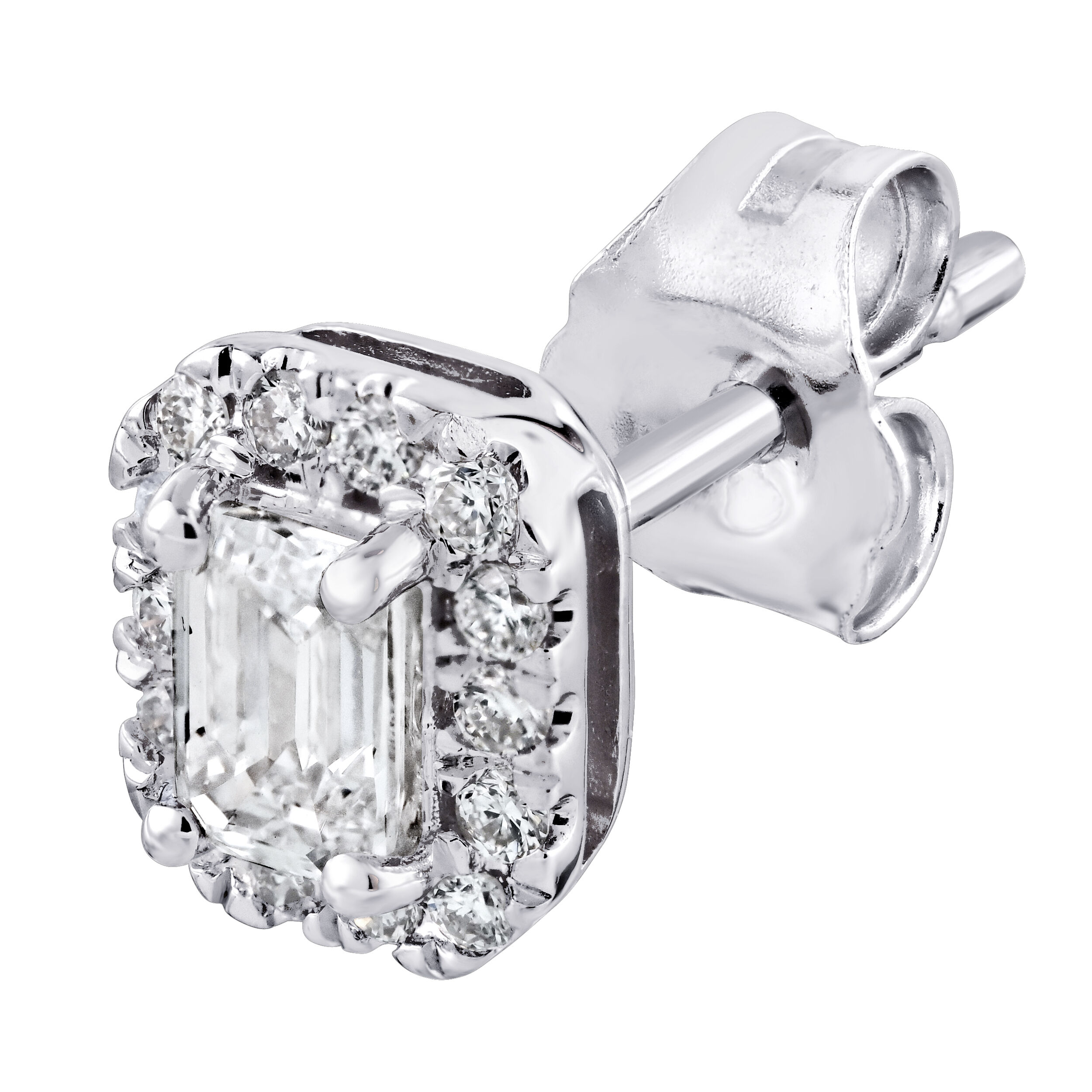 Earrings: 14KW Emerald Halo Studs 30 Dias. 1/2 Ctw