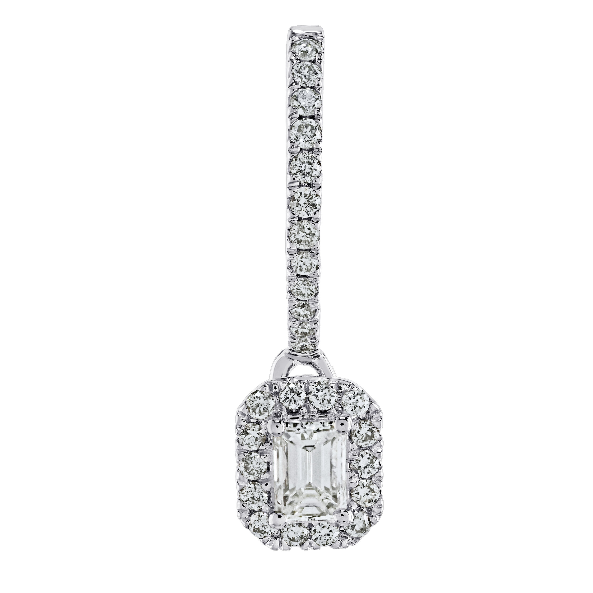 Earrings: 14KW Emerald Halo Diamond Drops 54 Dias. 5/8 Ctw