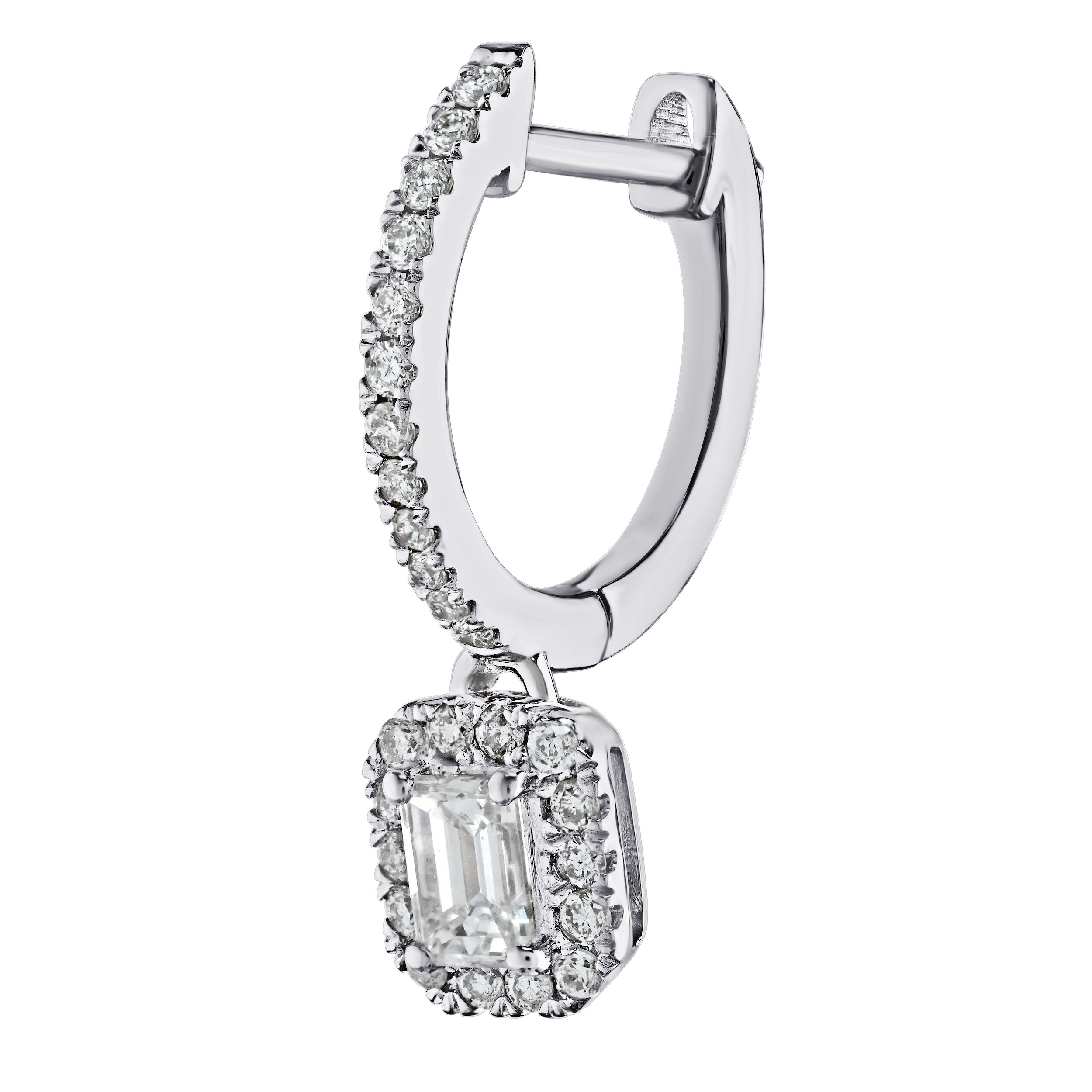 Earrings: 14KW Emerald Halo Diamond Drops 54 Dias. 5/8 Ctw