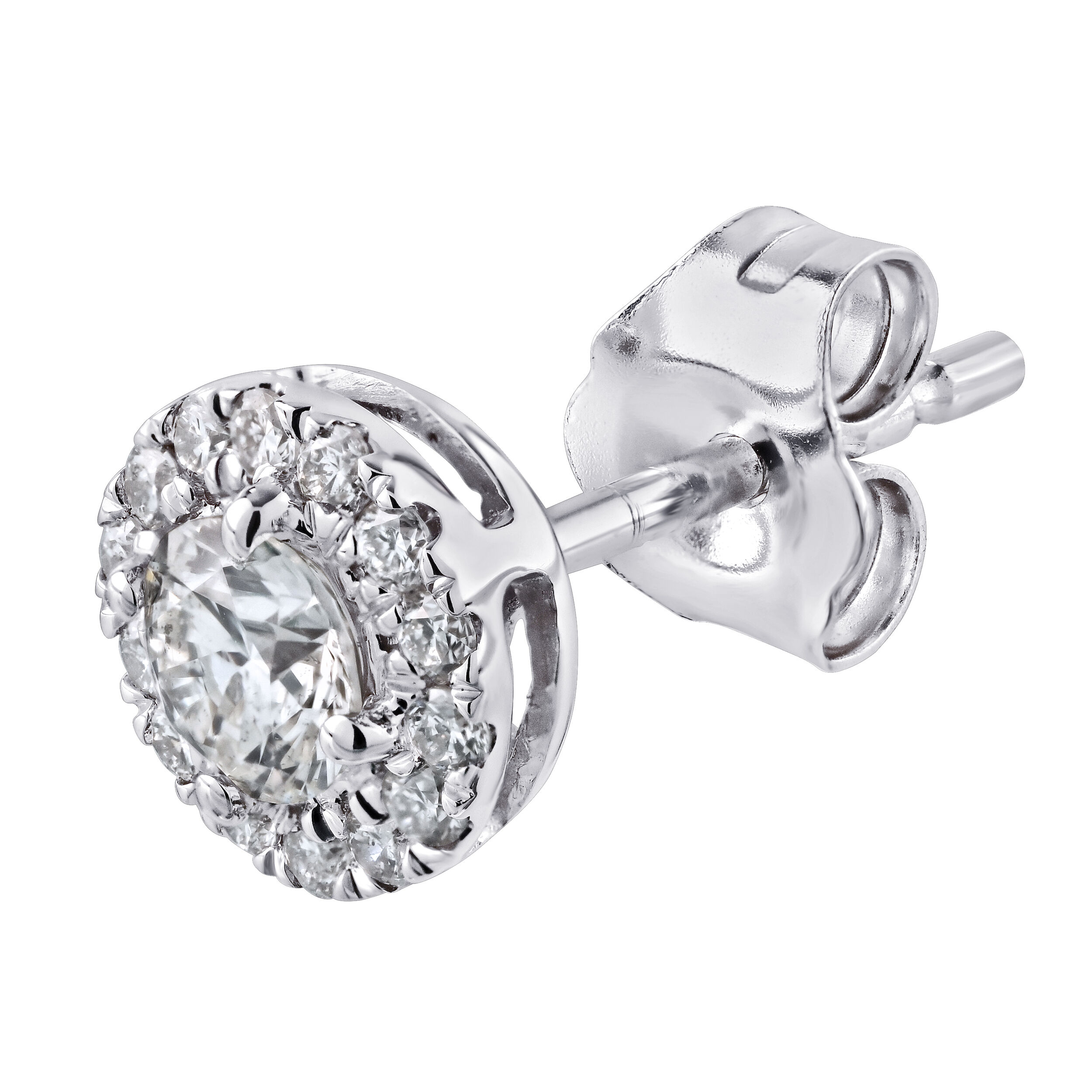 Earrings: 14KW Round Halo Studs 30 Rd. 1/2 Ctw