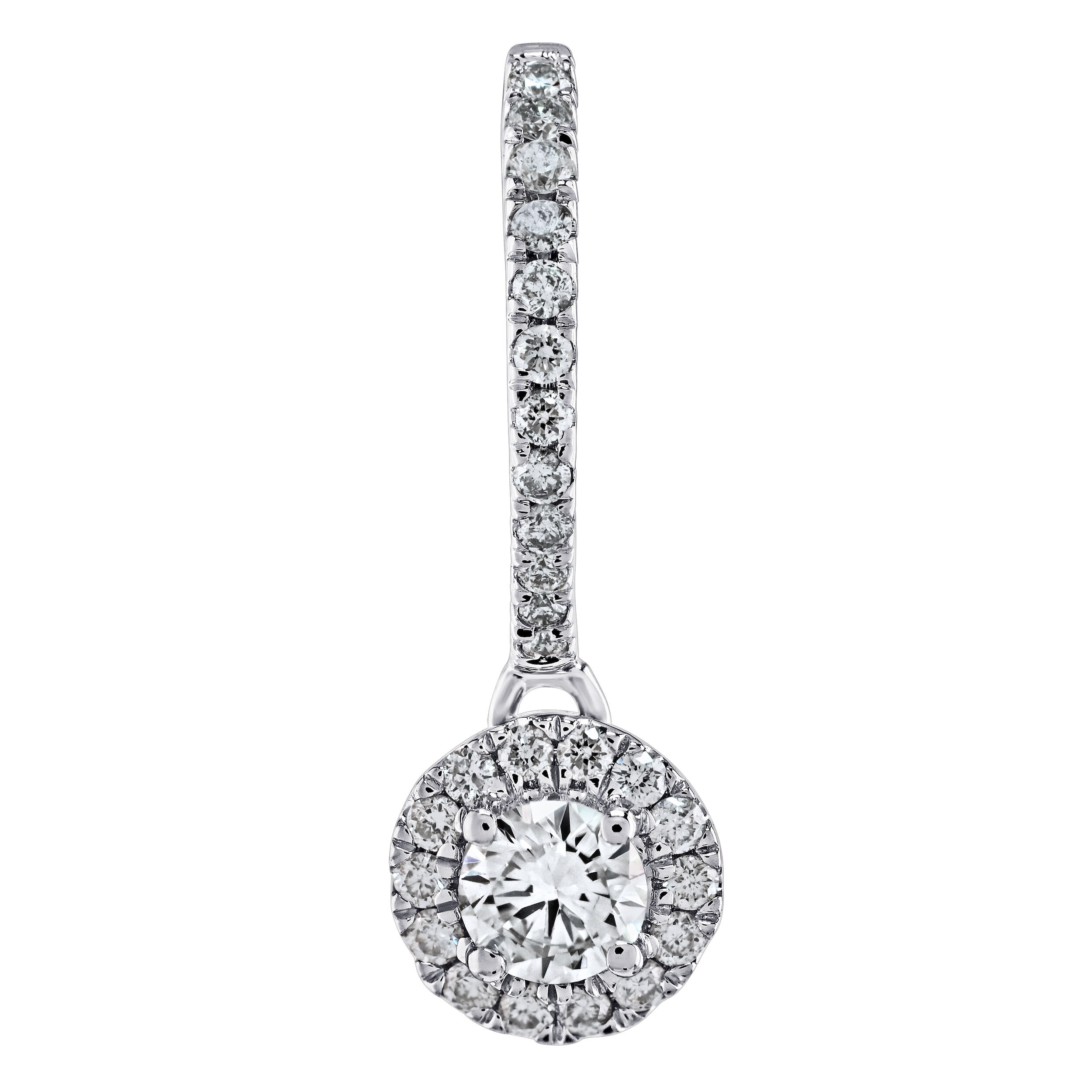Earrings: 14KW Round Halo on Diamond Hoops 54 Rd. 5/8 Ctw