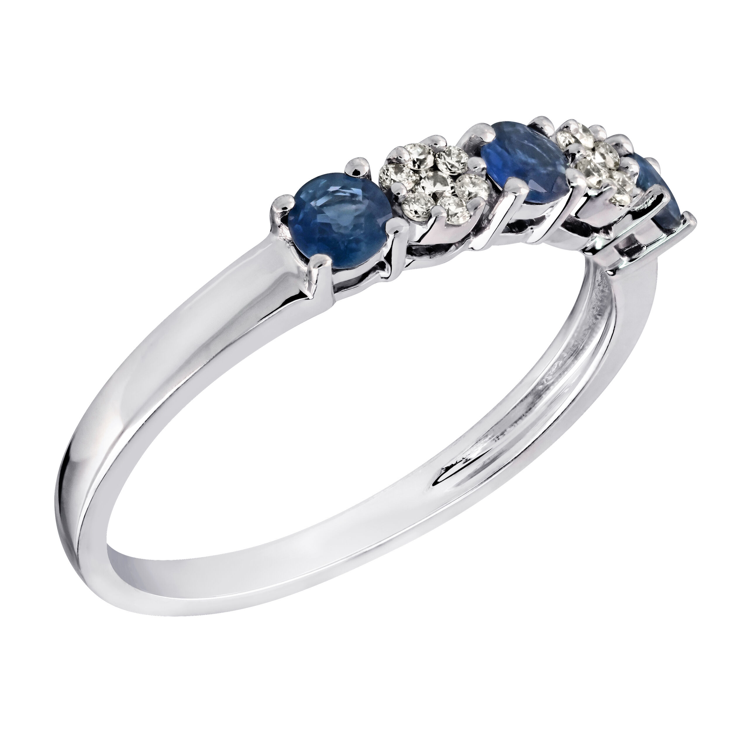 Majestic Gems&trade; 10k White Gold Color Stone & Diamond Cluster Shared Prong Blue Sapphire & Diamond 0.52 Ctw