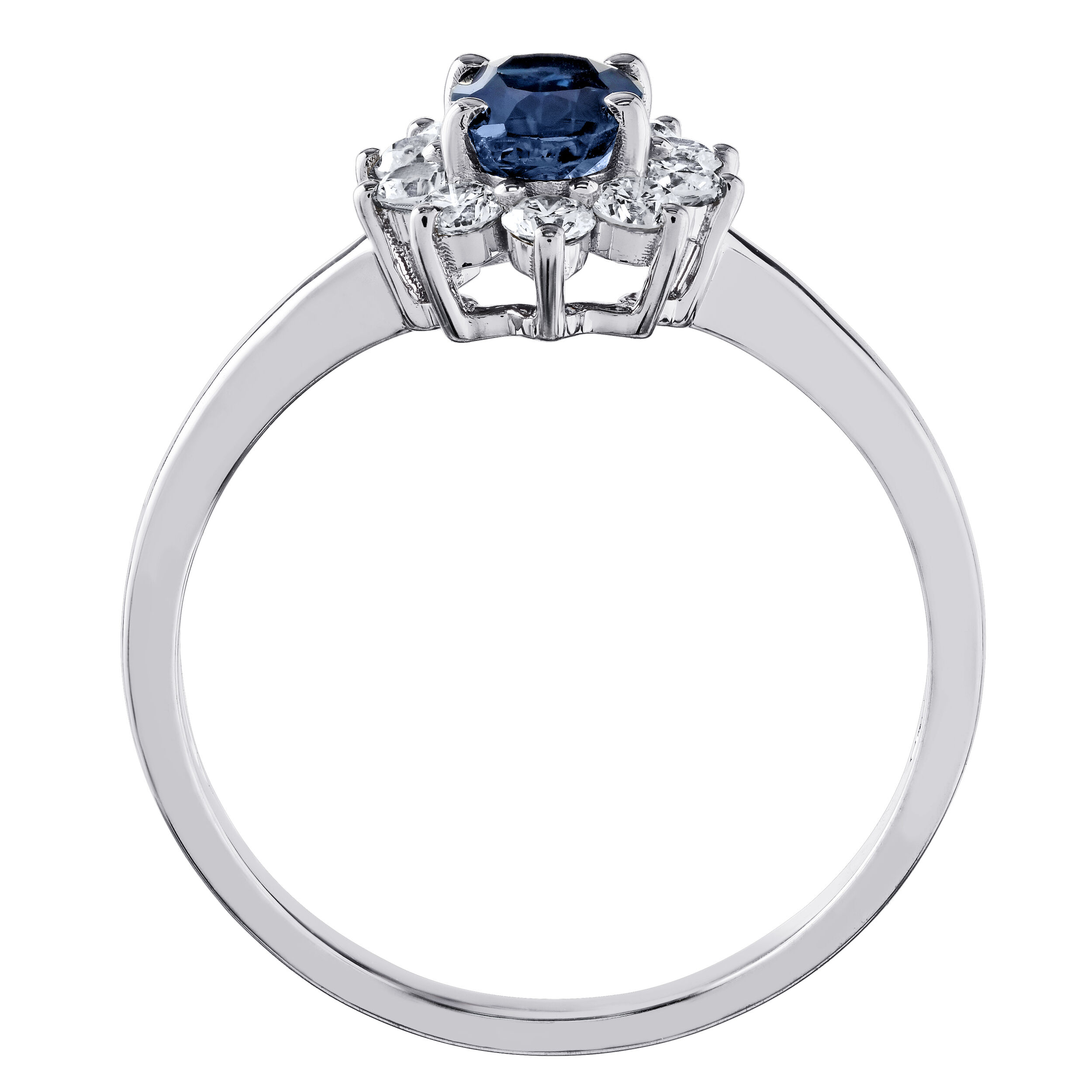 Majestic Gems&trade; 10k White Gold Oval Color Stone Center Halo Blue Sapphire & Diamond 0.95 Ctw