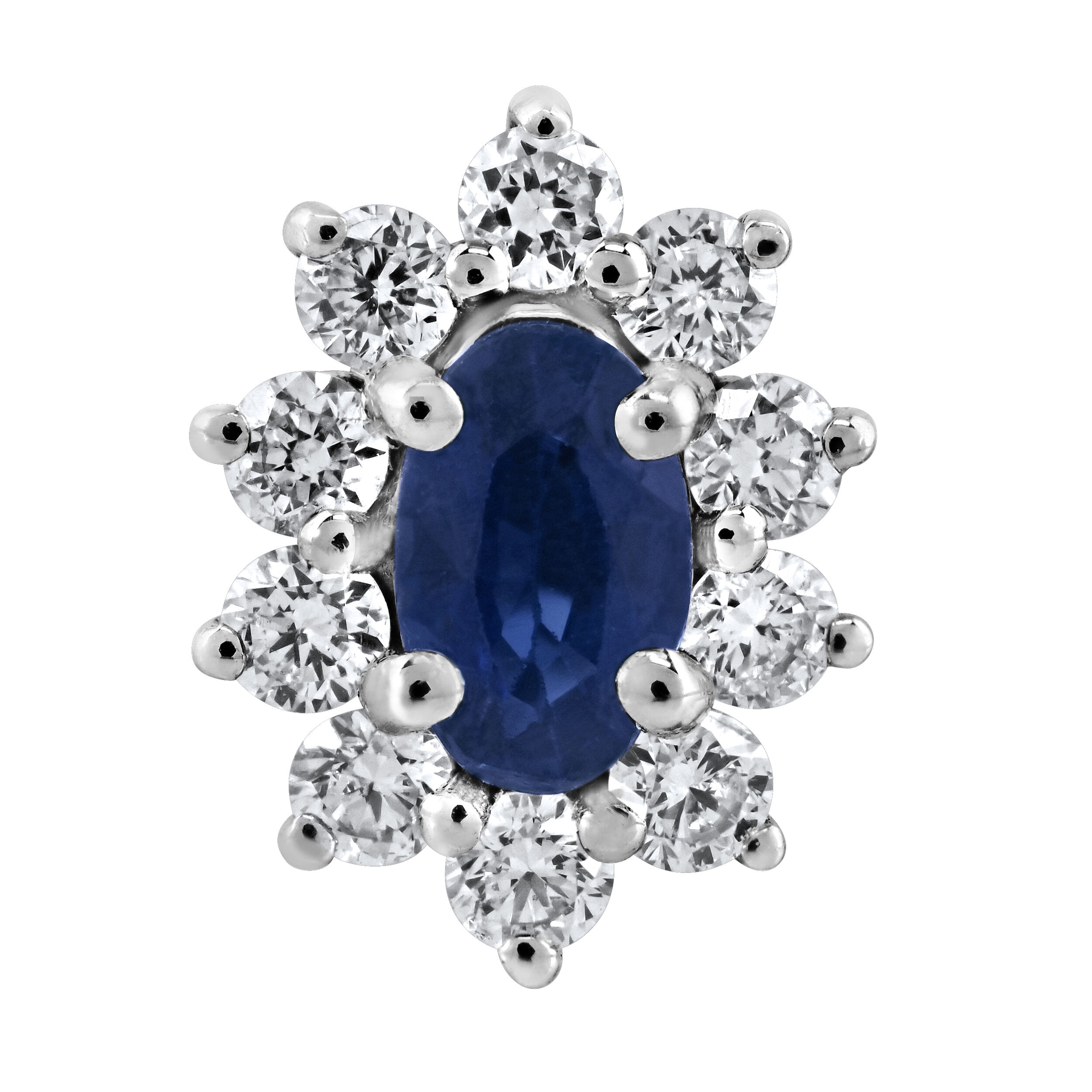 Majestic Gems&trade; 10k White Gold Oval Color Stone Halo Studs Blue Sapphire & Diamond 1.13 Ctw