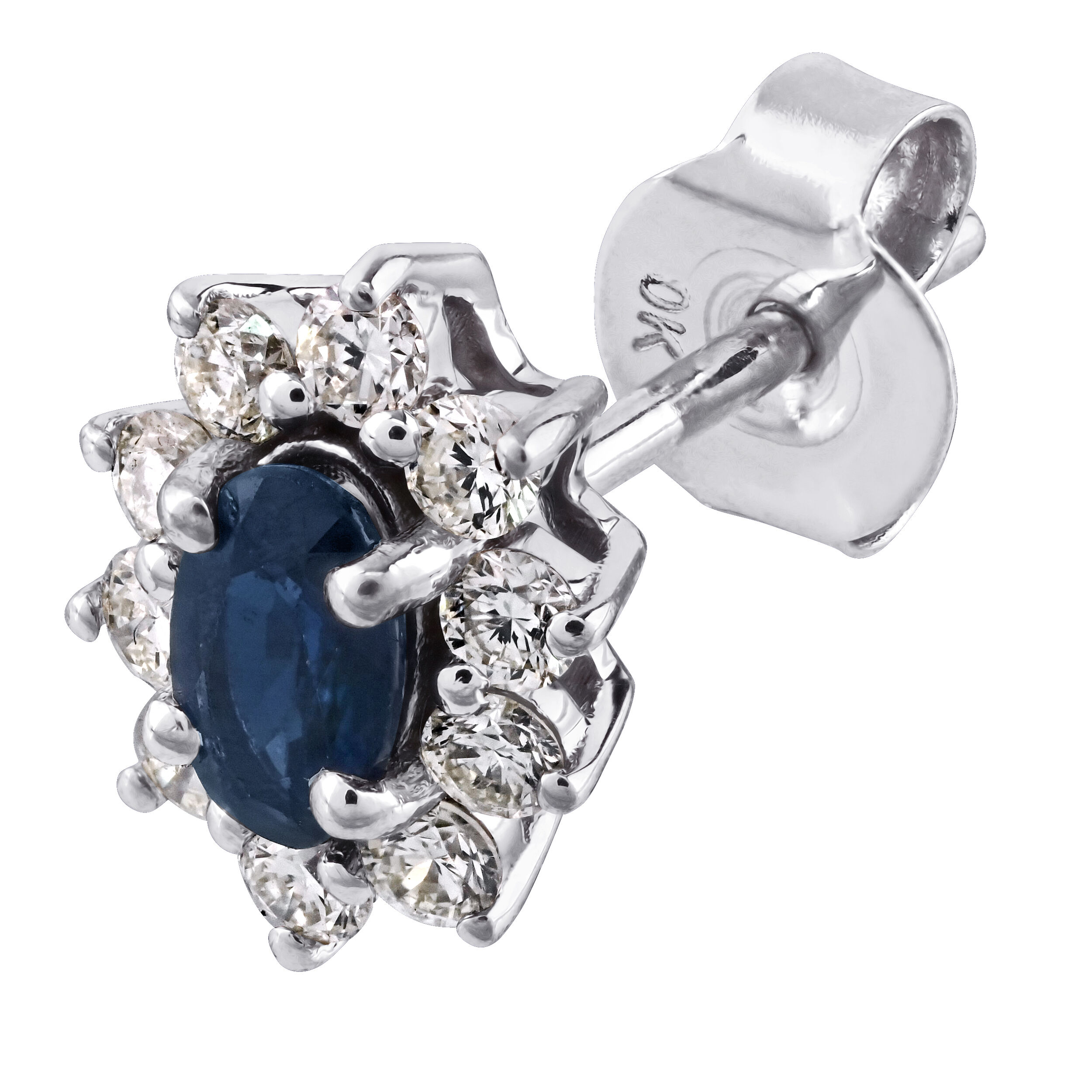 Majestic Gems&trade; 10k White Gold Oval Color Stone Halo Studs Blue Sapphire & Diamond 1.13 Ctw