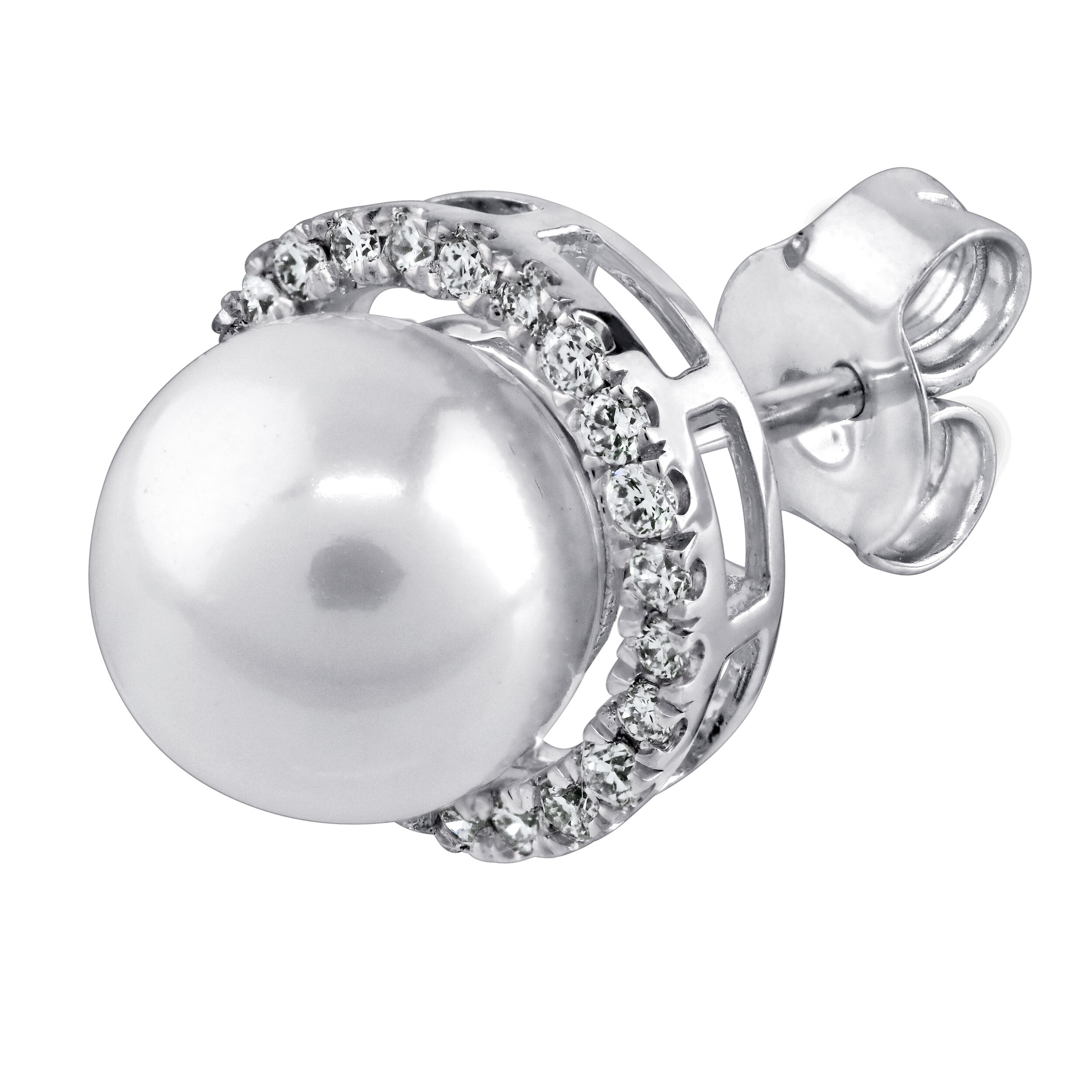 Majestic Gems&trade; 14k White Gold Pearl & Diamond Halo Studs 8MM