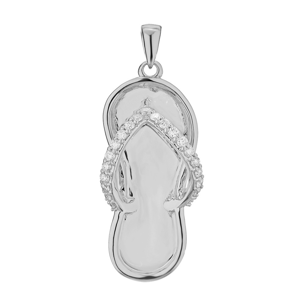 Oceanity&trade; 14K White Gold Pendant Flip Flop with Pave Y Strap Diamond 0.10 Ctw