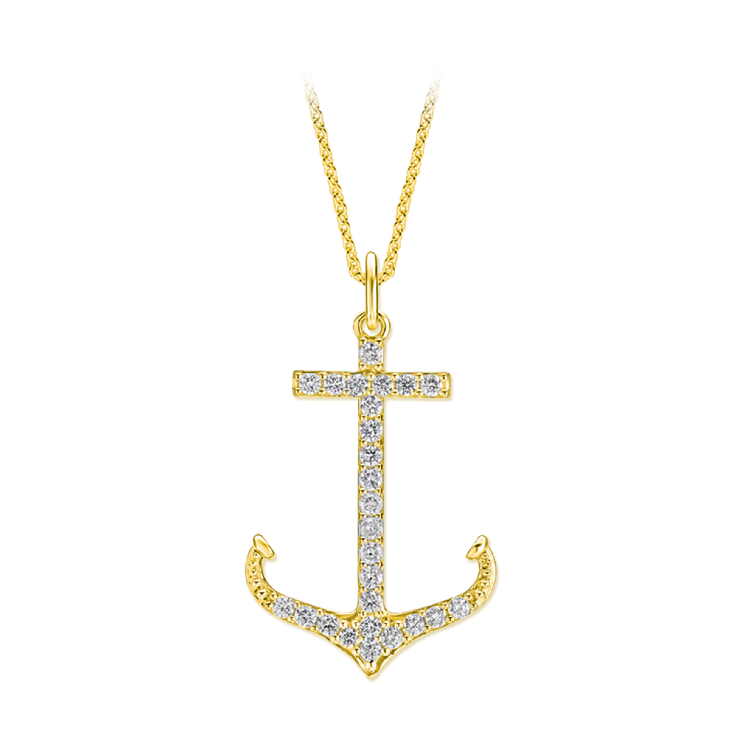 BluSea&trade; 14K Yellow Gold Pendant Classic Style Anchor Pave Set Diamond 0.33 Ctw