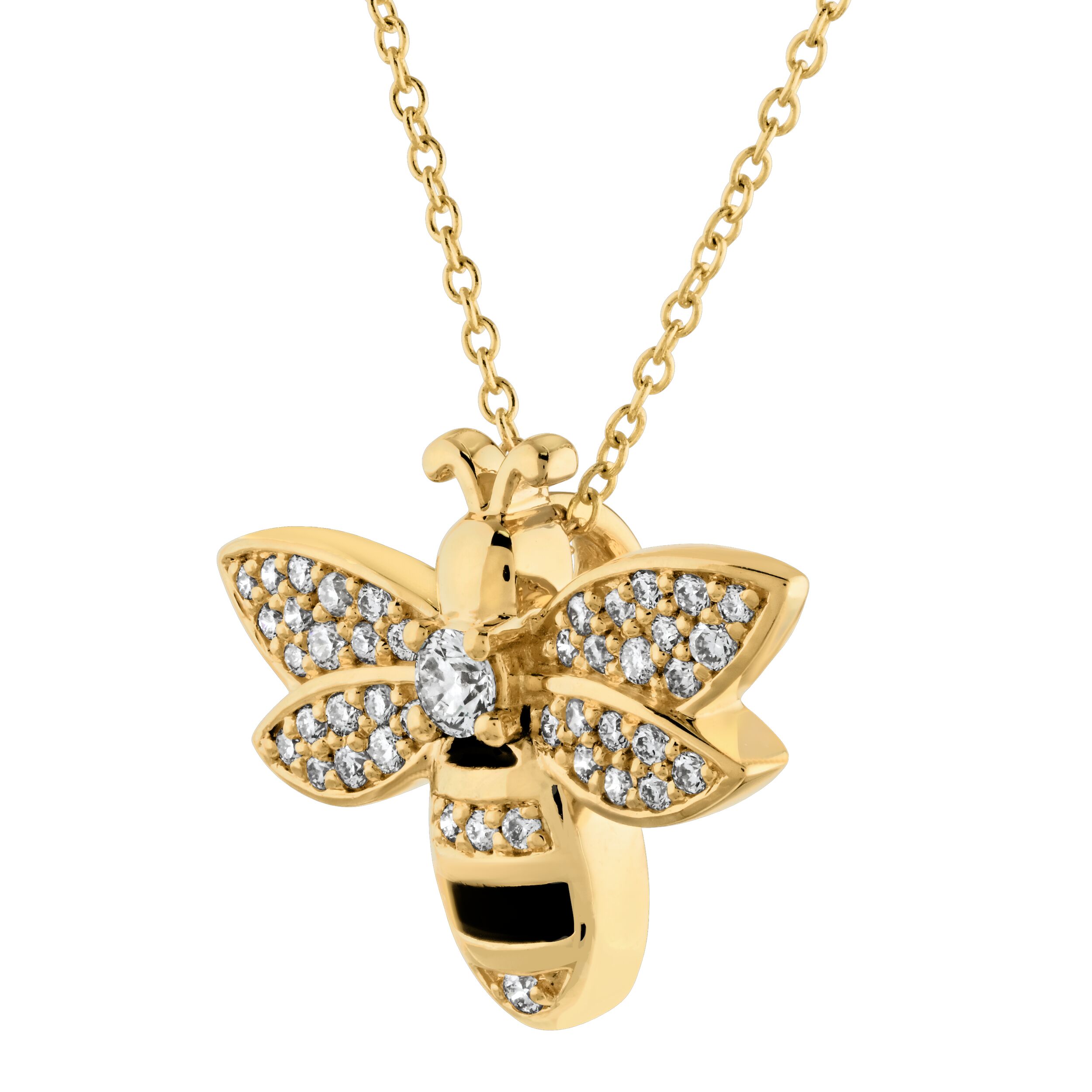 ZooLightful&trade; 14K Yellow Gold Enamel Bee Diamond Wings Hidden Bail Pendant Diamond 0.20 Ctw