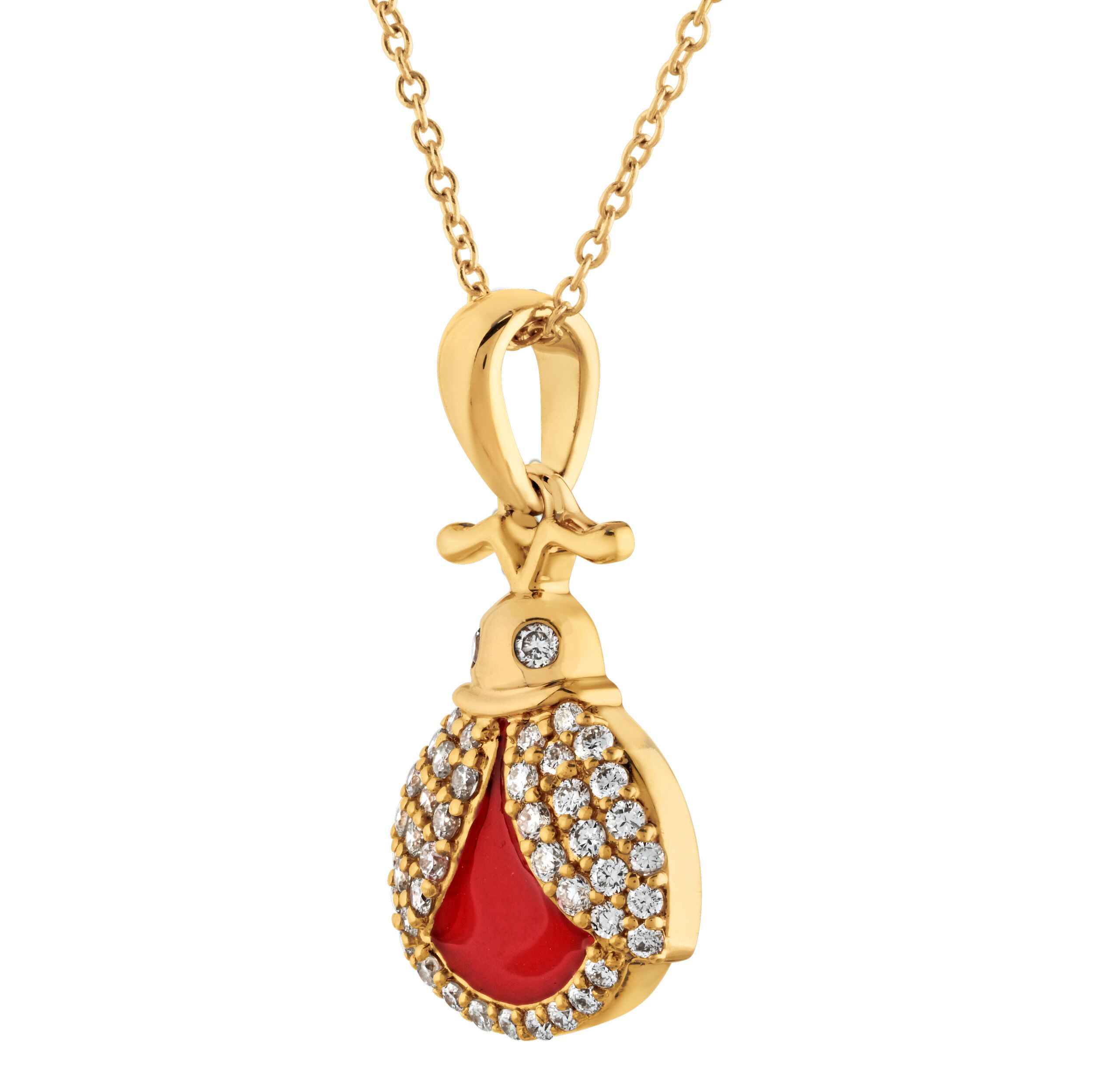 ZooLightful&trade; 14K Yellow Gold Enamel Lady Bug Diamond Wings Pendant Diamond 0.20 Ctw