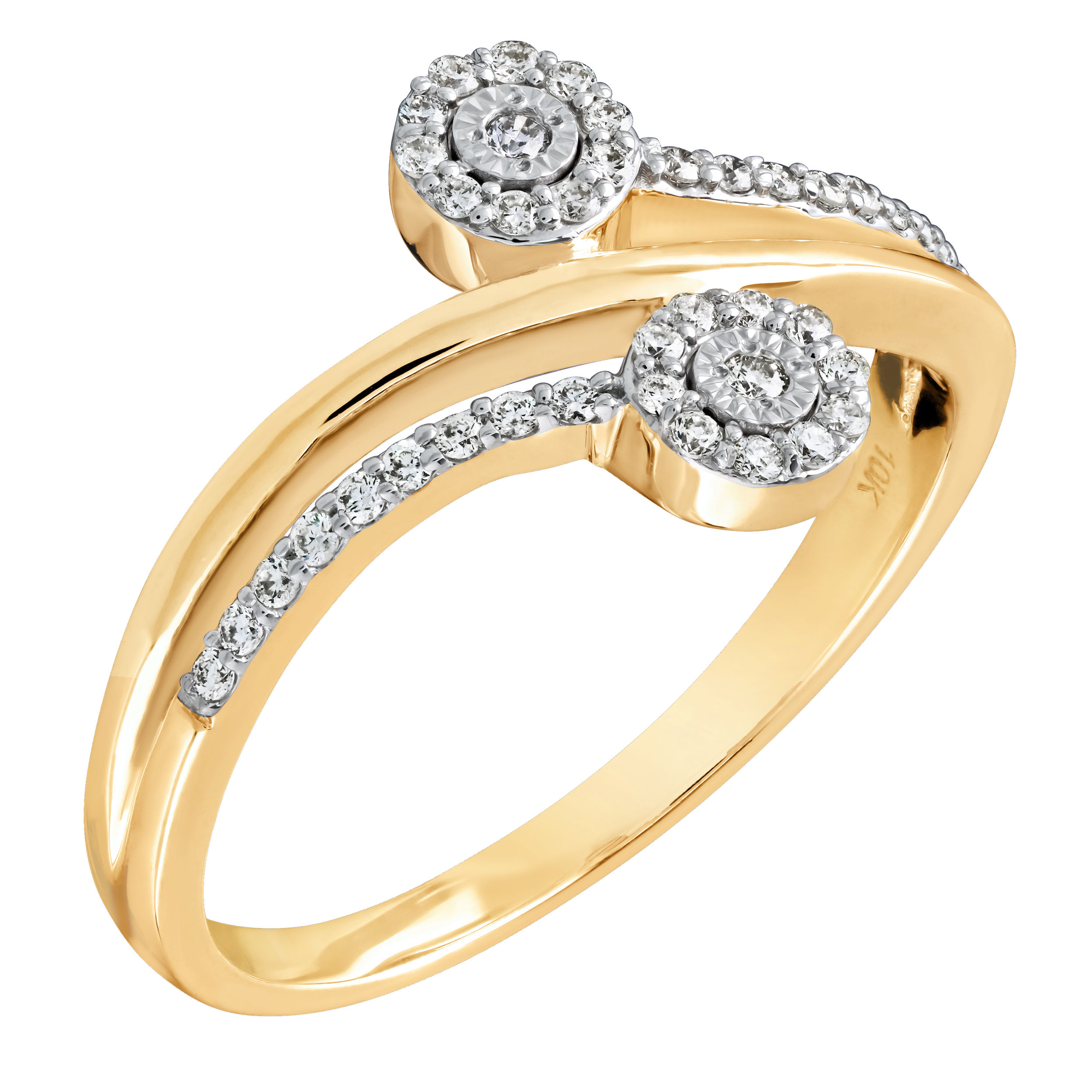 10K Yellow Gold Bypass Miracle Plate Round Clusters Polished on Bottom Diamond Ring 1.20 Ctw