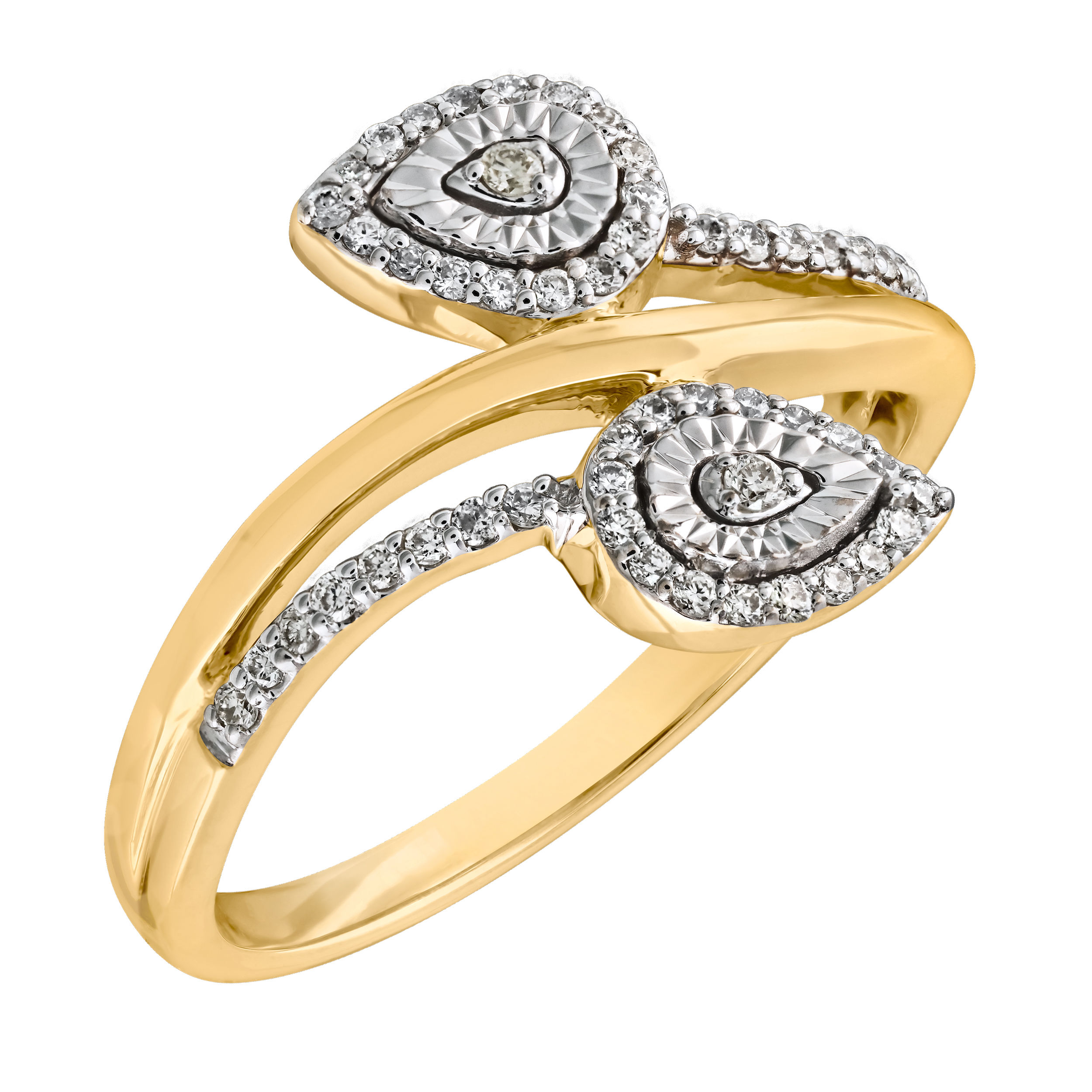 10K Yellow Gold Bypass Wrap with Pear-Shape Miracle Plate Diamond Ring 1.56 Ctw