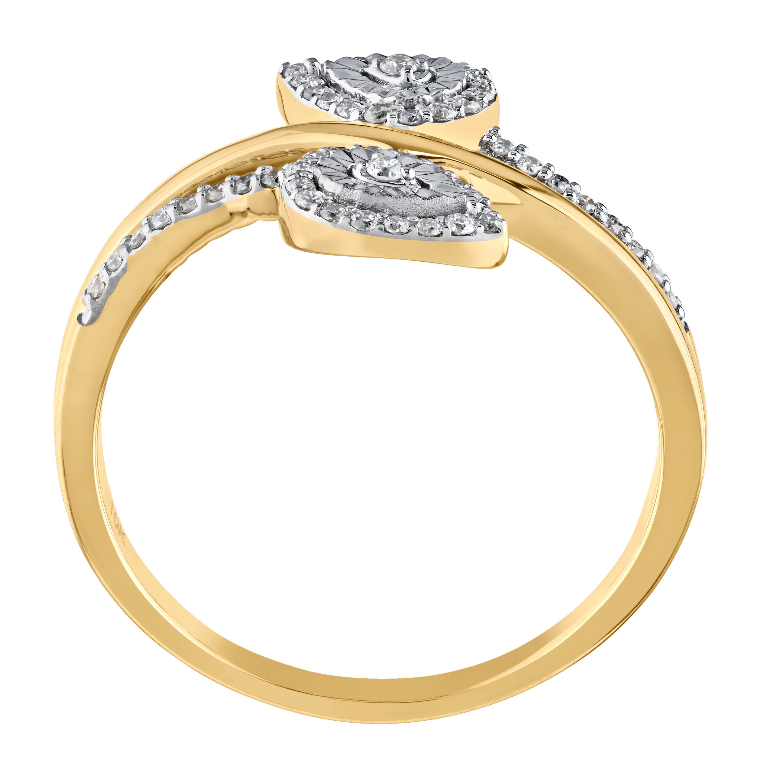 10K Yellow Gold Bypass Wrap with Pear-Shape Miracle Plate Diamond Ring 1.56 Ctw