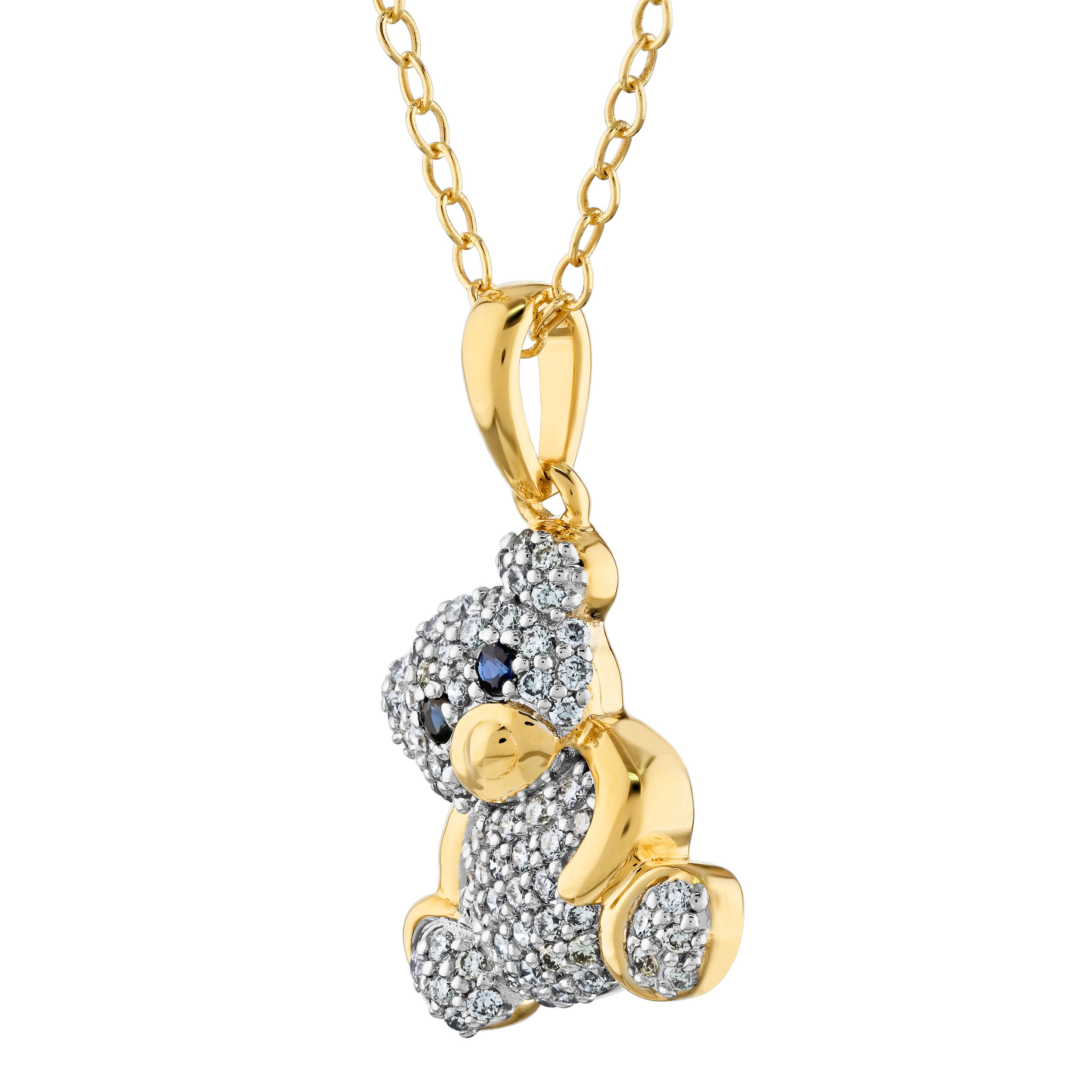 14K Yellow Gold Teddy Bear Pave Set Pendant Diamond 0.27 Ctw