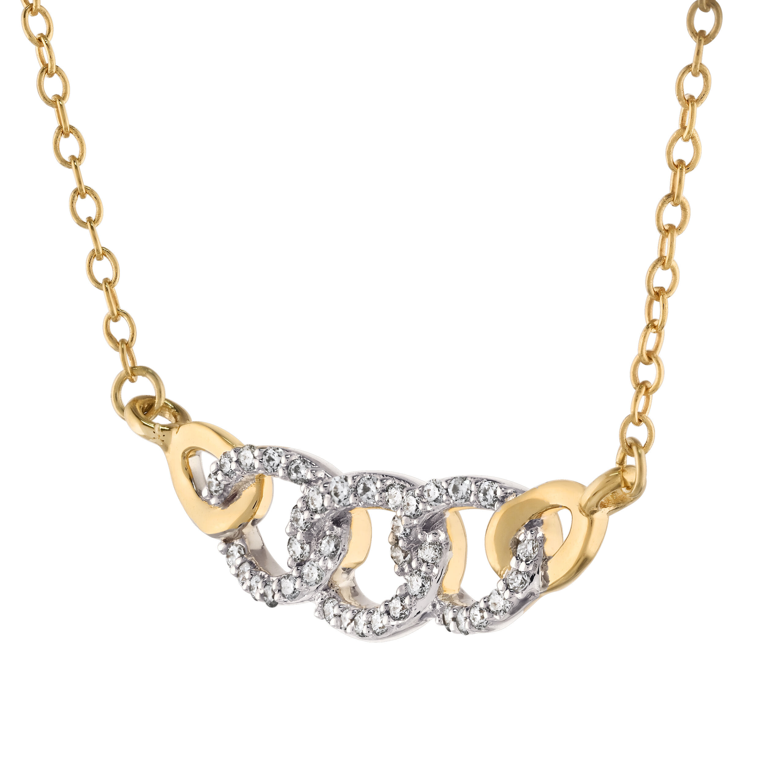 14K Yellow Gold Chain Link Sections Pave Set Necklace Diamond 0.16 Ctw