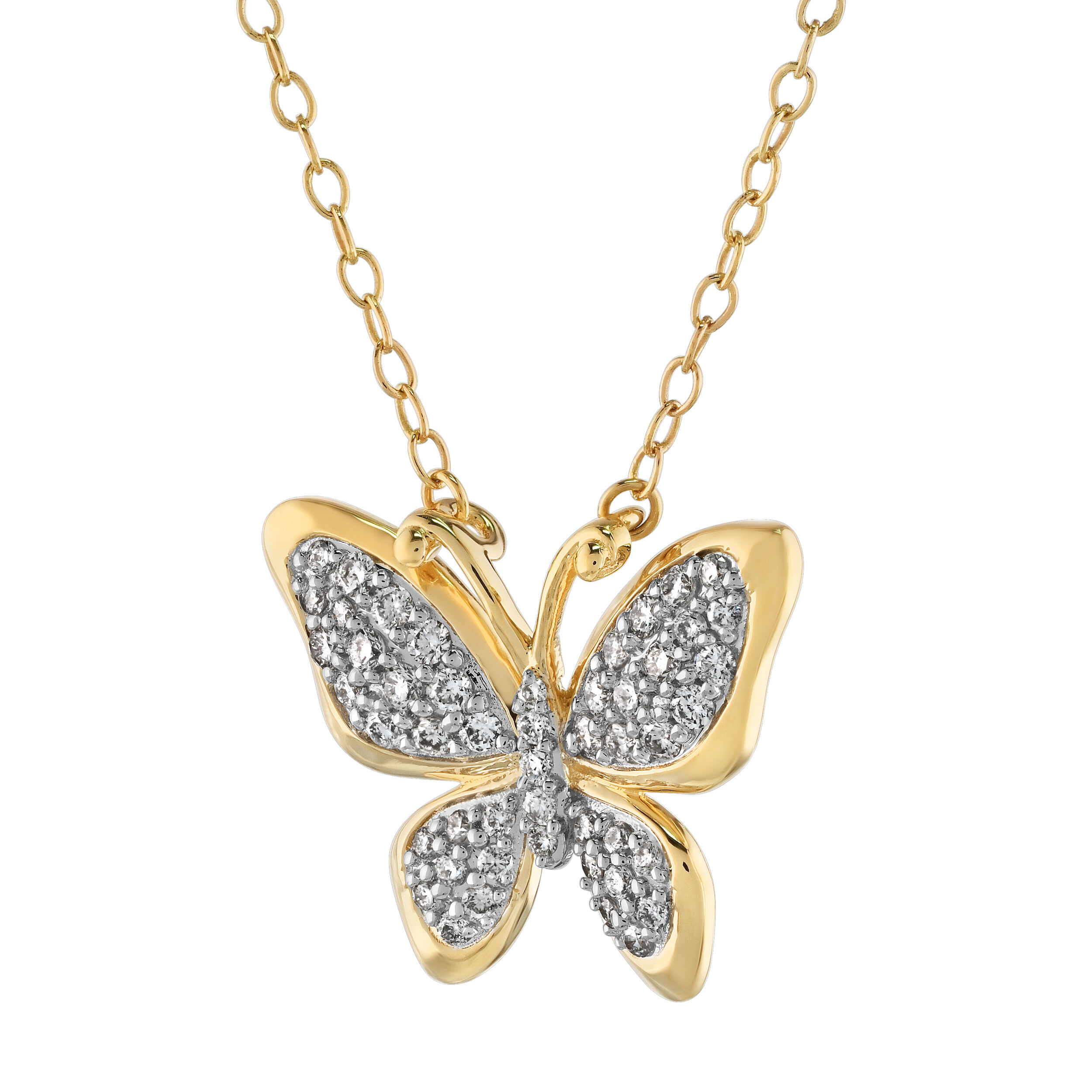 ZooLightful&trade; 14K Yellow Gold Butterfly Pave Wings Necklace Diamond 0.33 Ctw