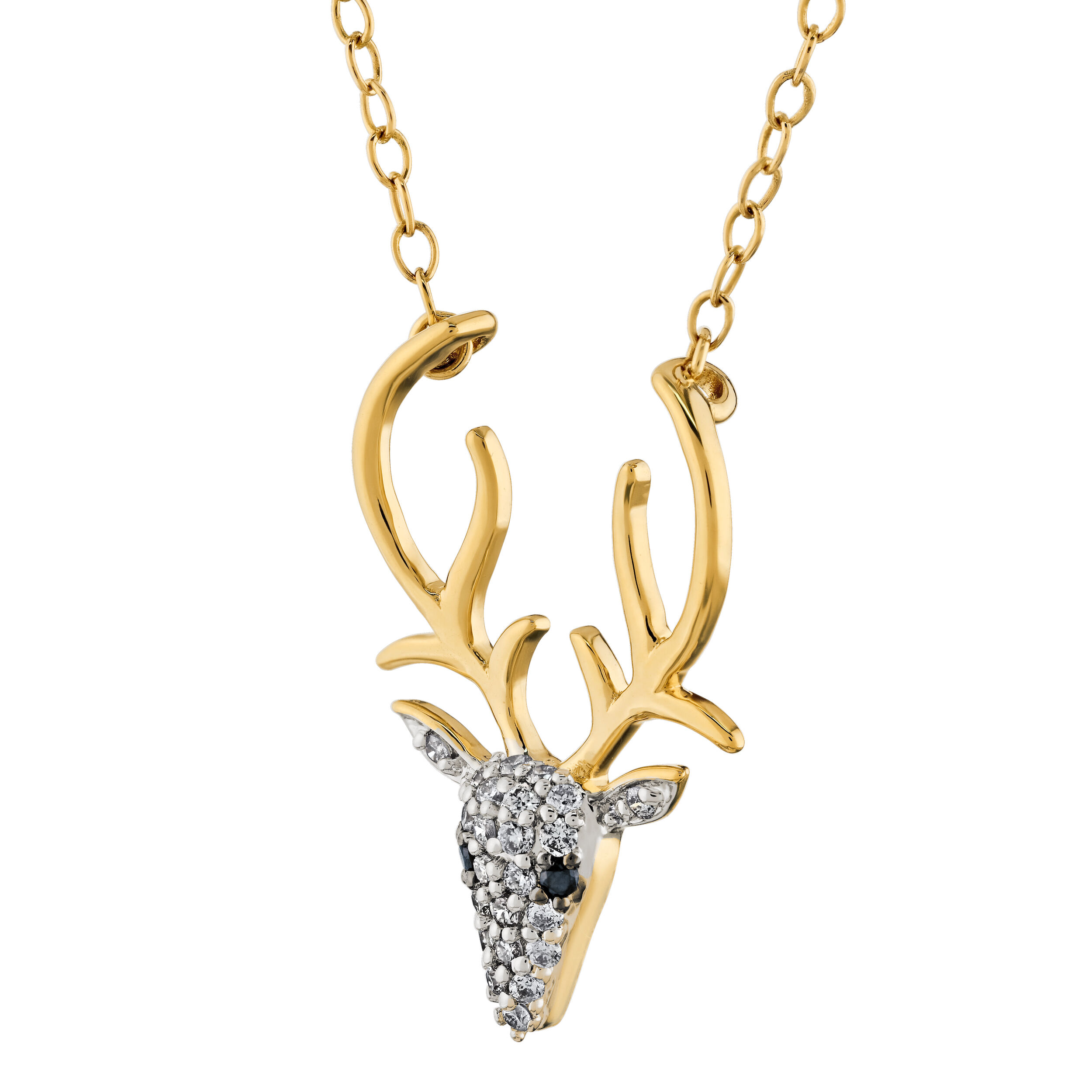 ZooLightful&trade; 14K Yellow Gold Antelope Head with Antlers Pendant Diamond 0.10 Ctw