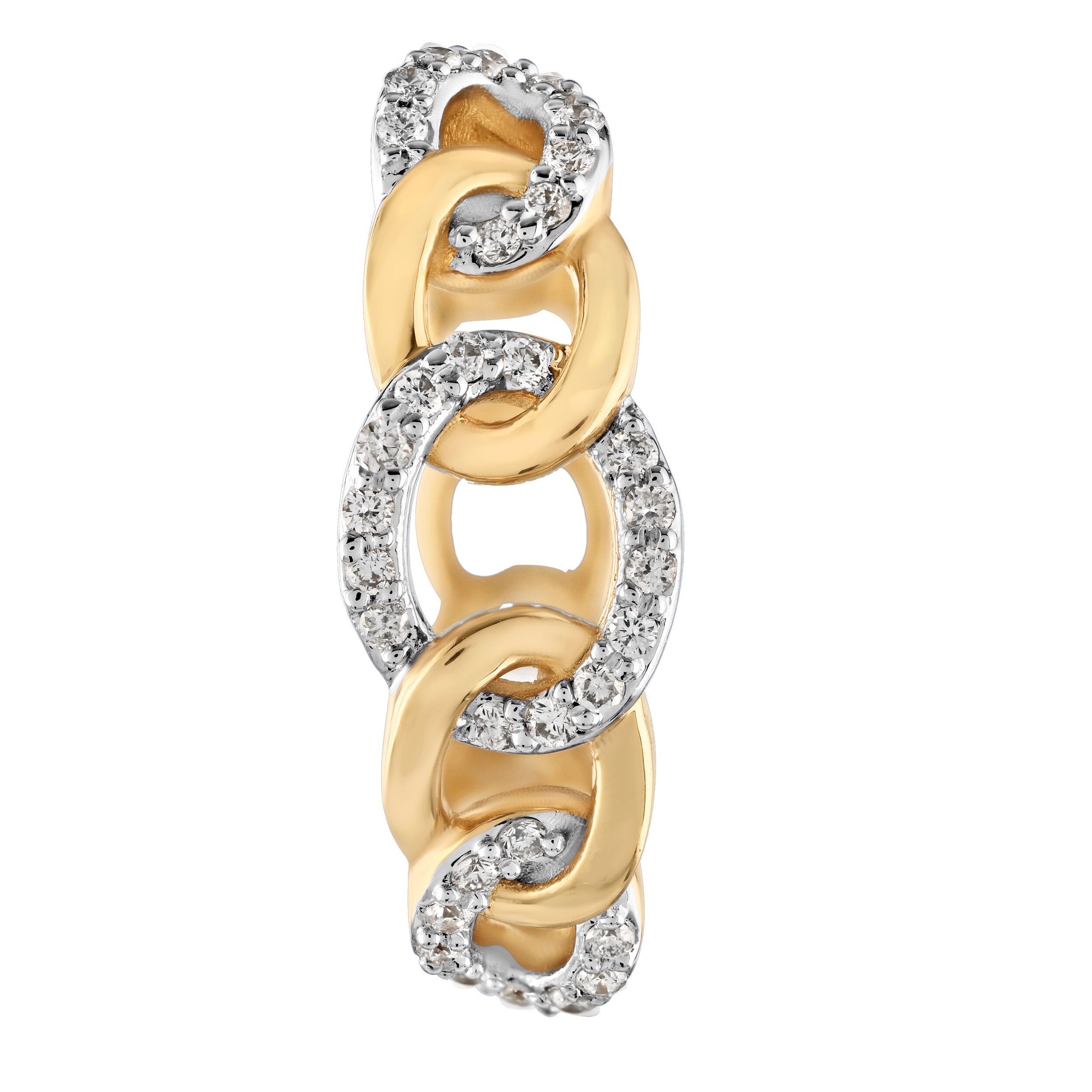 14K Yellow Gold Chain Link Hoops Alternating Pave & Polished Earrings Diamond 0.34 Ctw