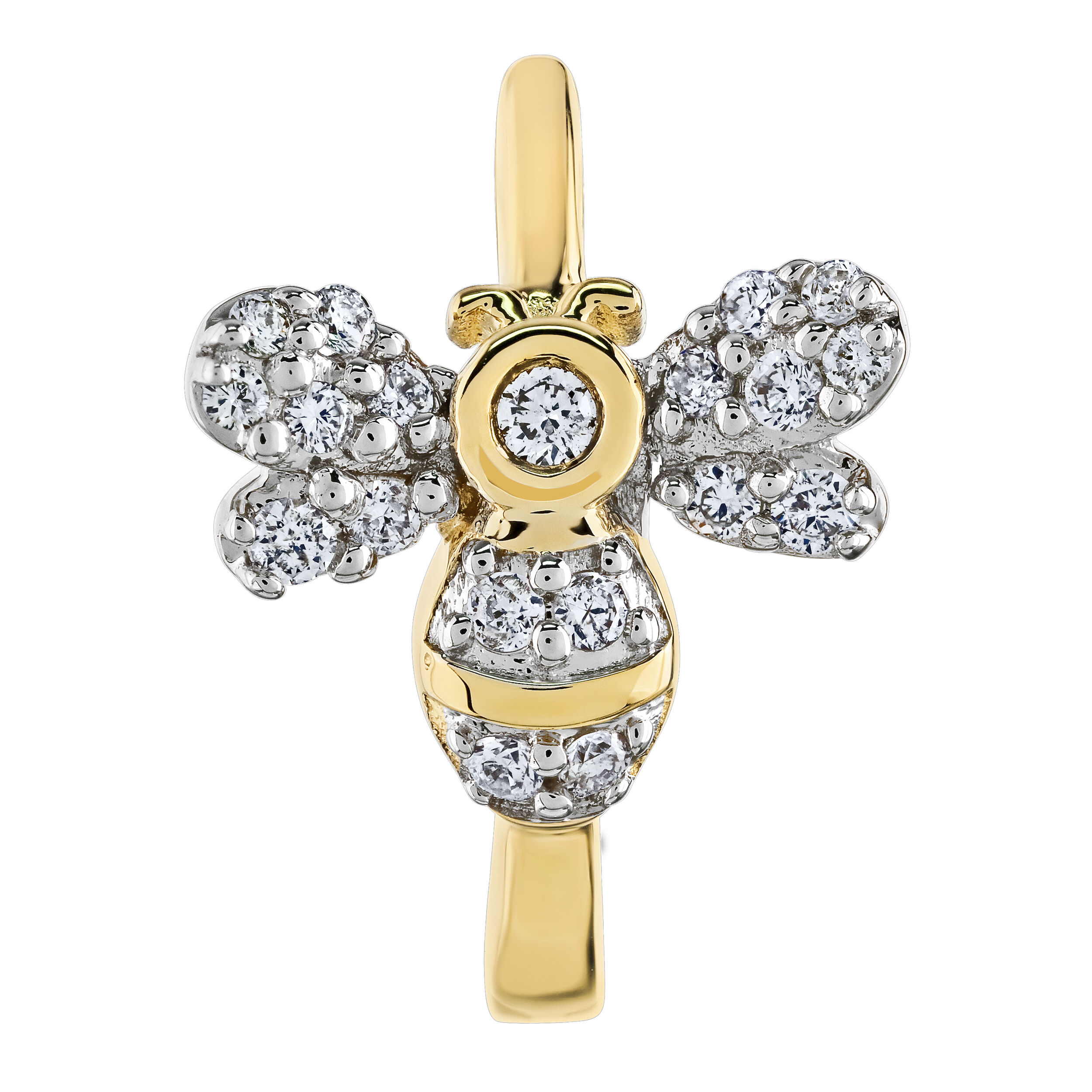 ZooLightful&trade; 14K Yellow Gold Bees on Hoops Earrings Diamond 0.10 Ctw