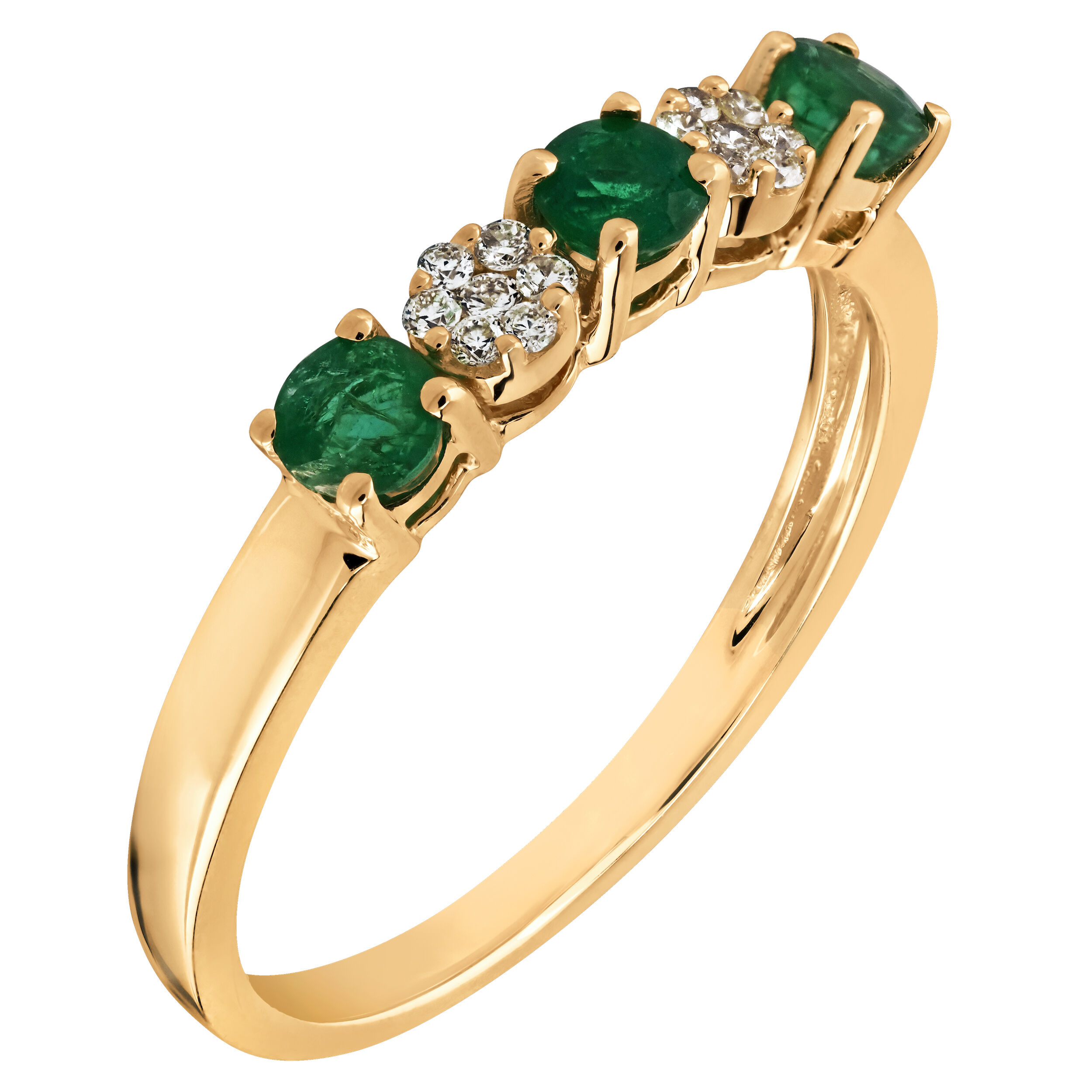 Majestic Gems&trade; 10k Yellow Gold Color Stone & Diamond Cluster Shared Prong Emerald & Diamond 0.52 Ctw
