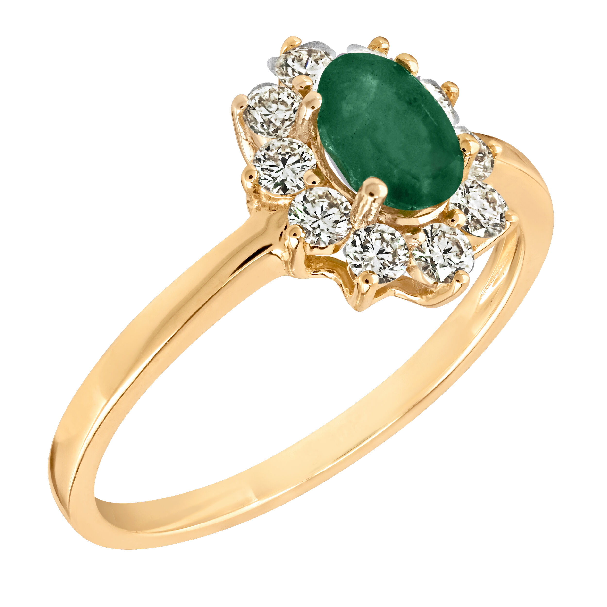 Majestic Gems&trade; 10k Yellow Gold Oval Color Stone Center Halo Emerald & Diamond 0.87 Ctw