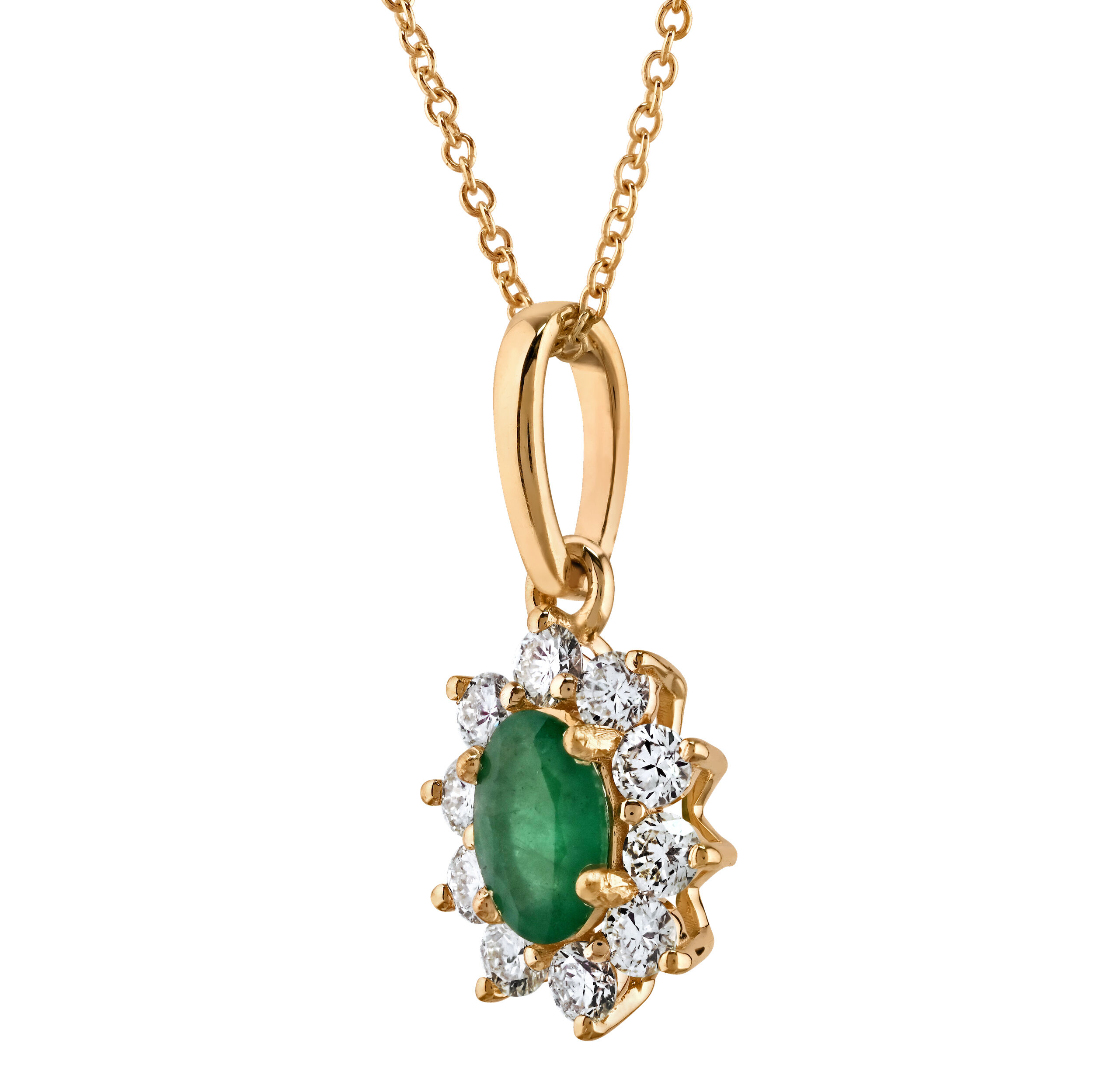 Majestic Gems&trade; 10k Yellow Gold Oval Color Stone Halo Pendant Emerald & Diamond 0.87 Ctw