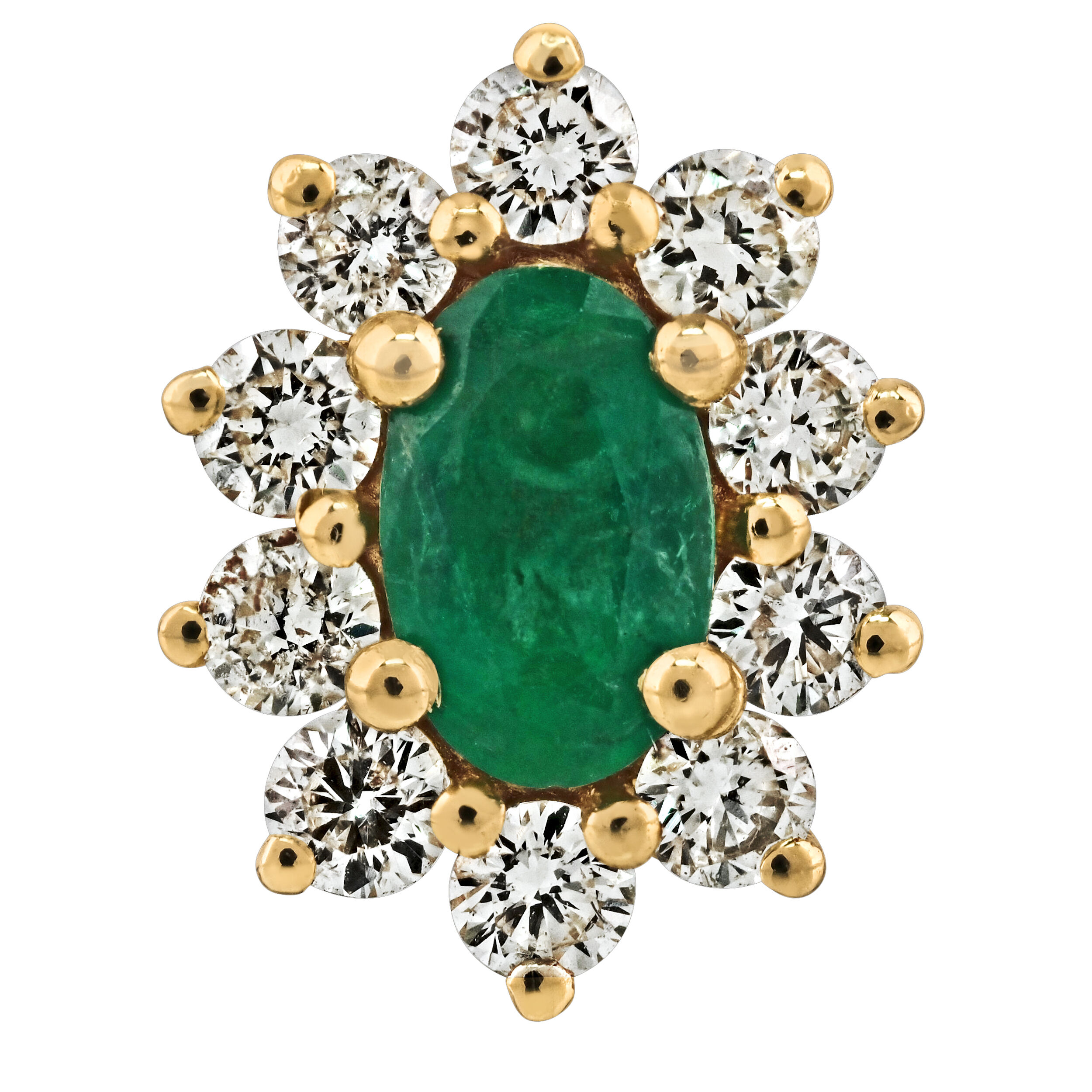 Majestic Gems&trade; 10k Yellow Gold Oval Color Stone Halo Studs Emerald & Diamond 0.99 Ctw