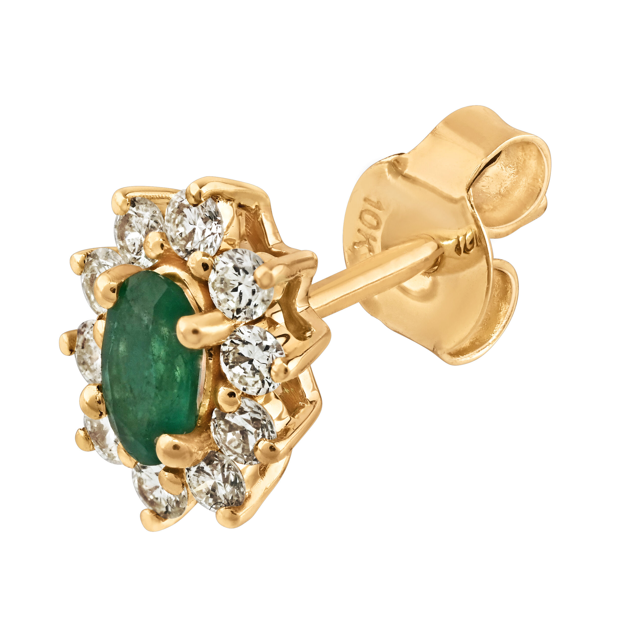 Majestic Gems&trade; 10k Yellow Gold Oval Color Stone Halo Studs Emerald & Diamond 0.99 Ctw