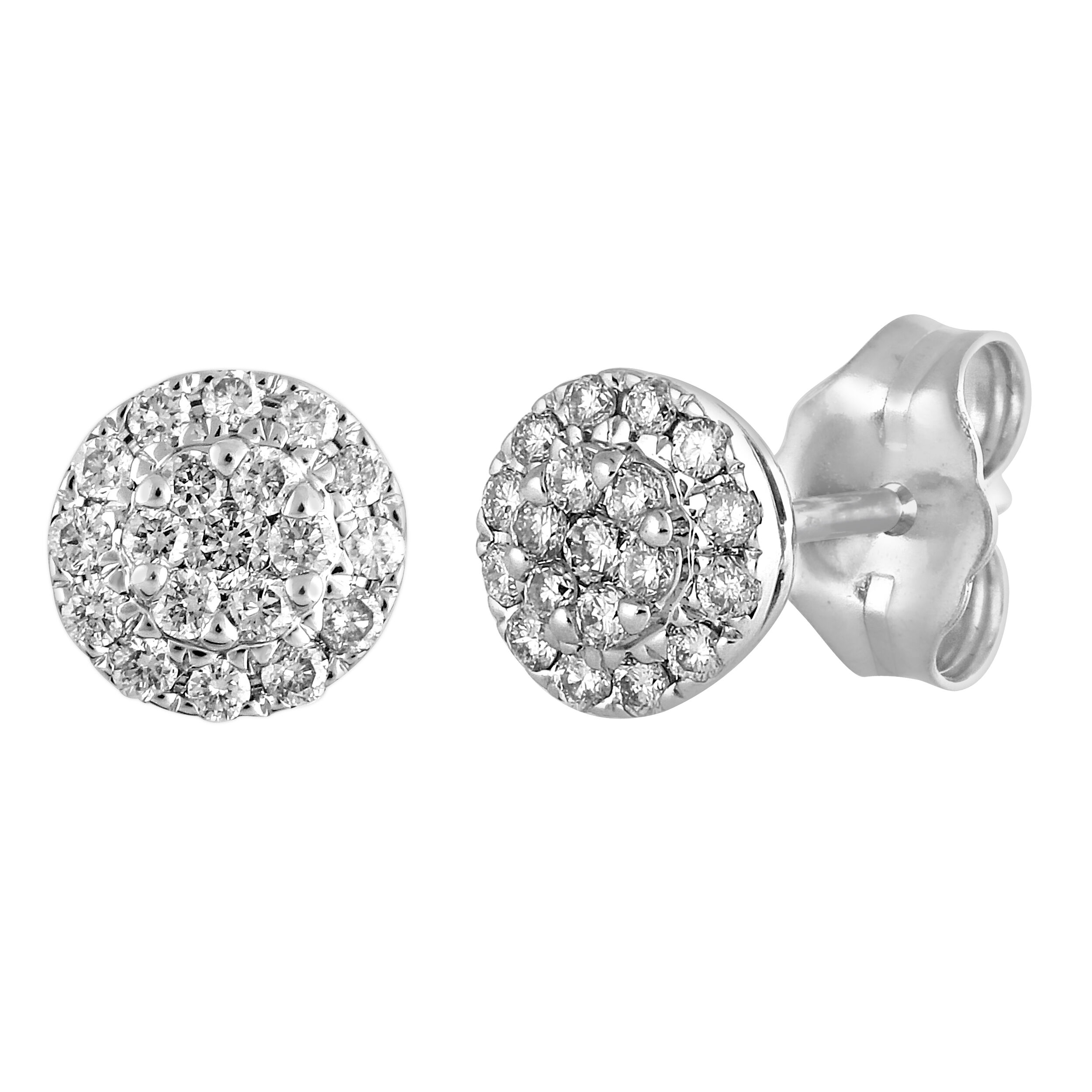 Diamond Bouquet&trade; 10K White Gold Diamond Round Cluster with Halo Studs with Screw Backs Earrings 0.25 Ctw
