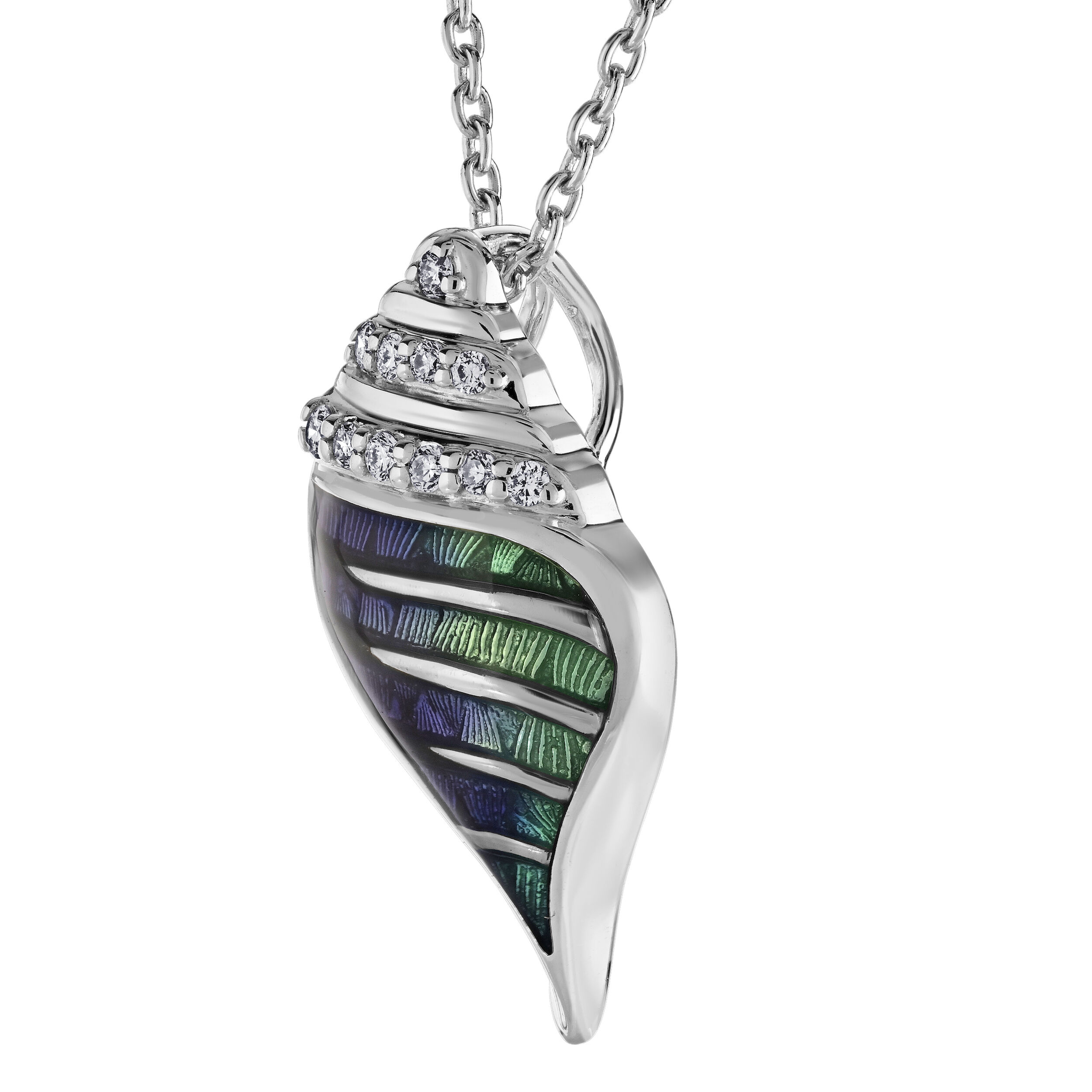 Oceanity&trade; 14K White Gold Pendant Enamel Shell Pave Top Diamond 0.10 Ctw